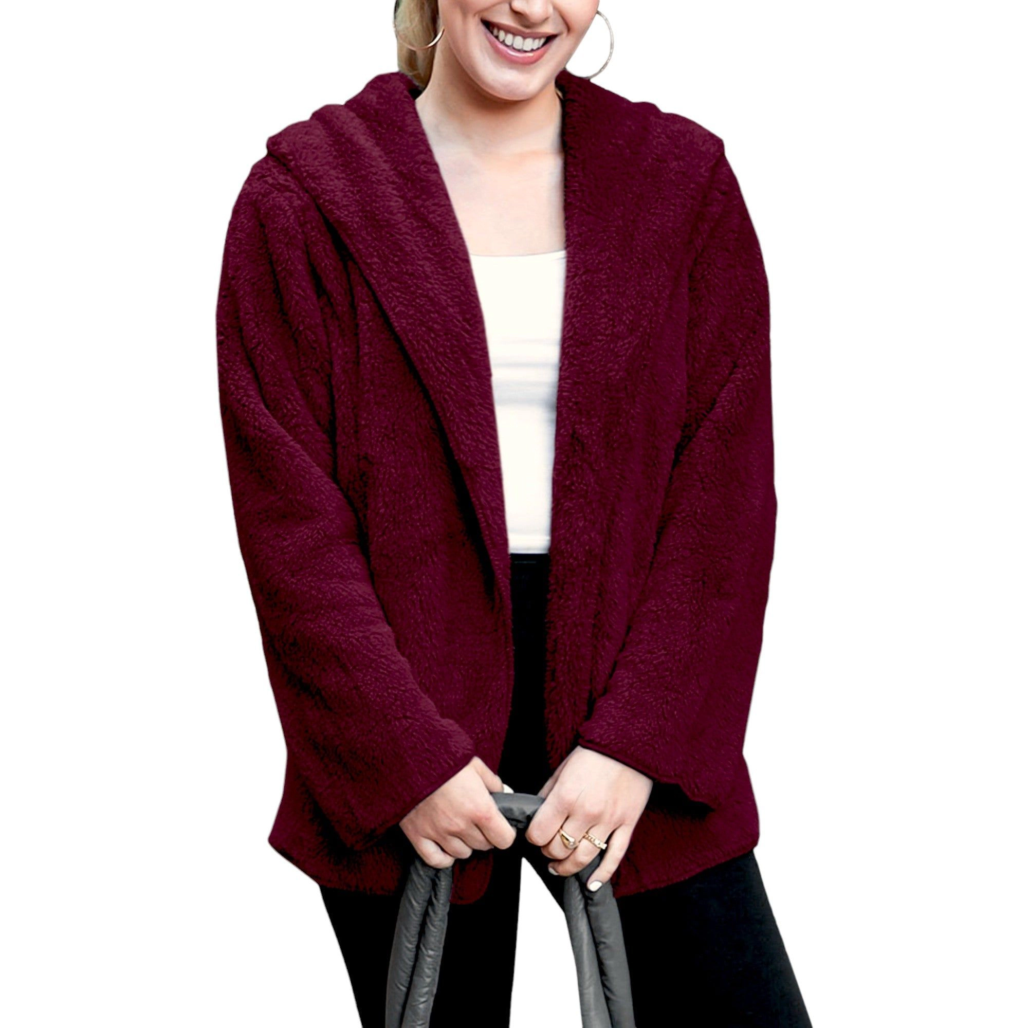 Anna-Kaci Women's Fluffy Fleece Teddy Faux Fur Coat Jacket with Hoodie