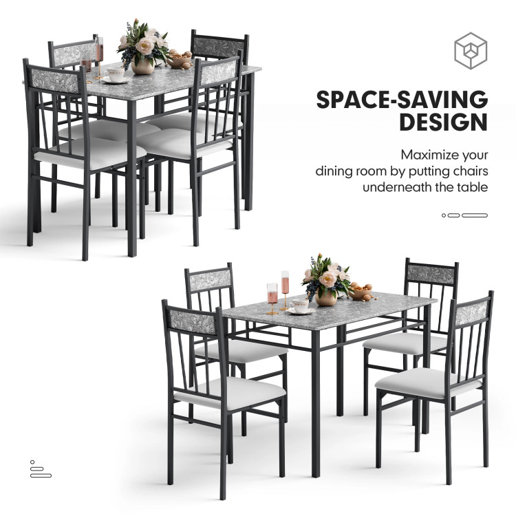 Hivvago 5 Pieces Faux Marble Dining Set Table With Solid Steel Frame