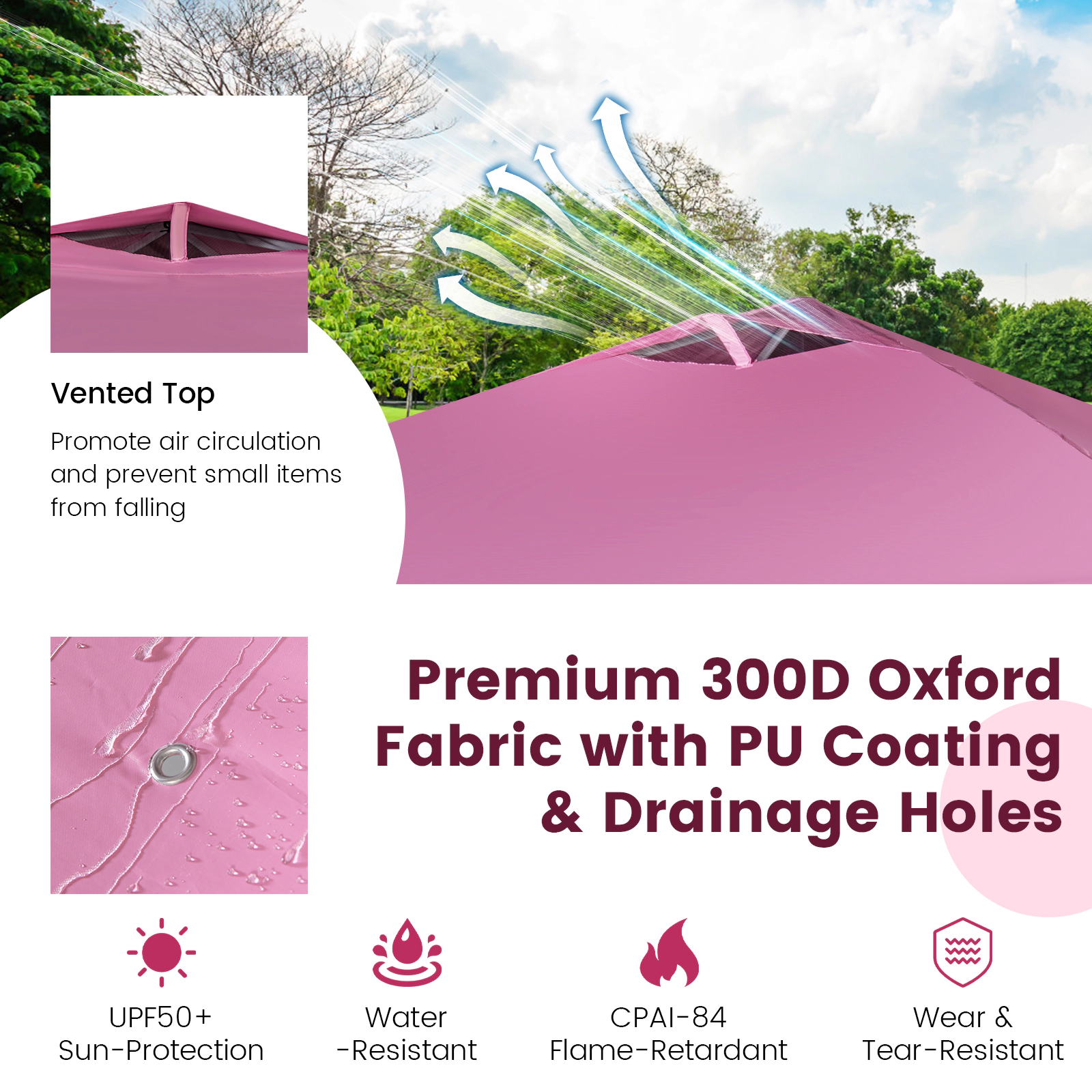 SUGIFT Pink Commercial Pop Up Canopy Tent with Roller Bag and Detachable Sidewall 10-ft W 10-ft D 8.9-ft H