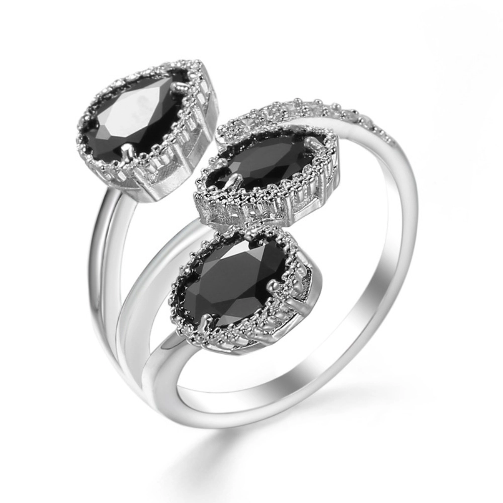 Multi‑Color Oval Teardrop Cubic Zirconia Ring Open Adjustable Statement Halo for Women