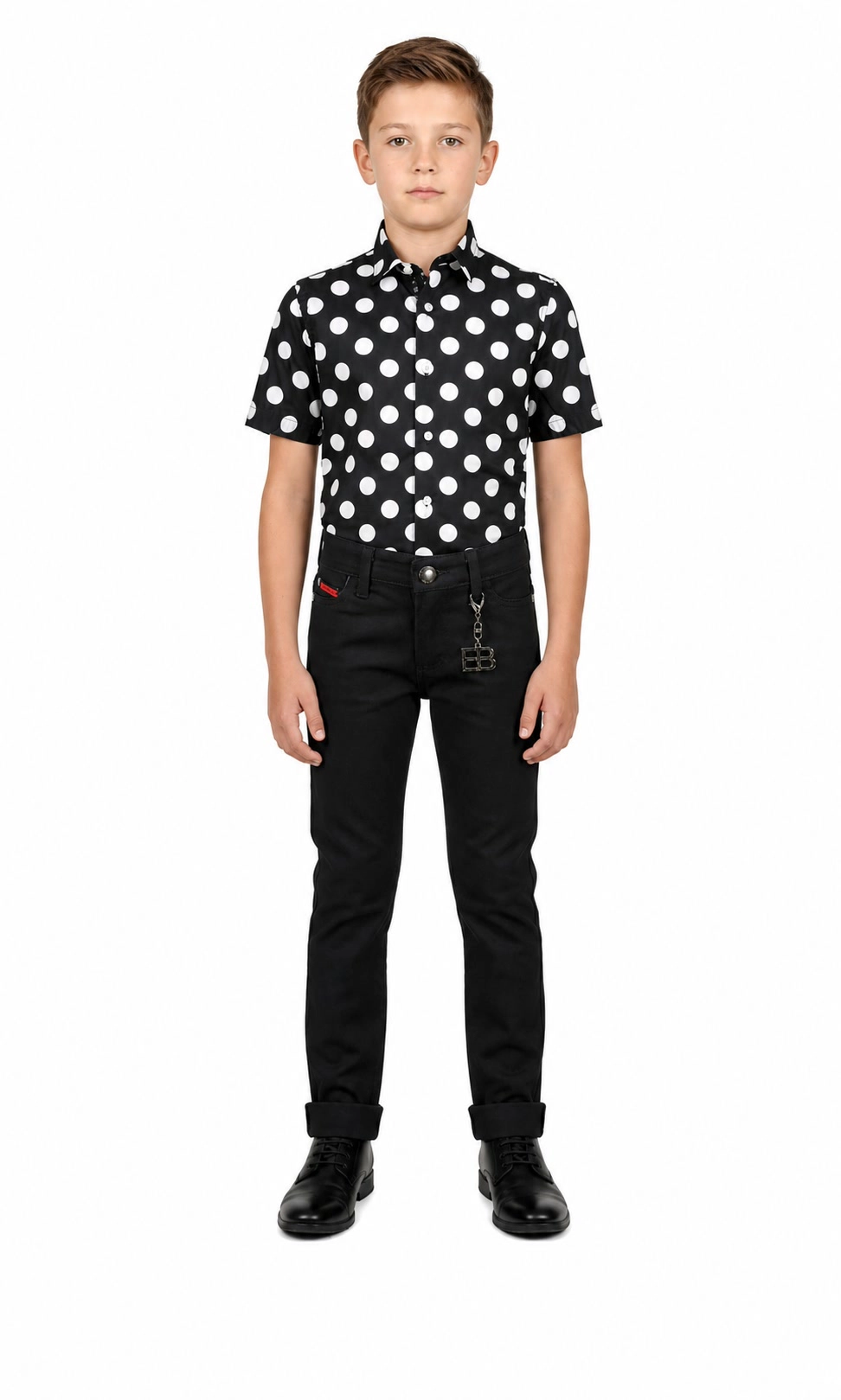 Elie Balleh Boys Slim Fit Long Sleeve Polka Dot Shirt