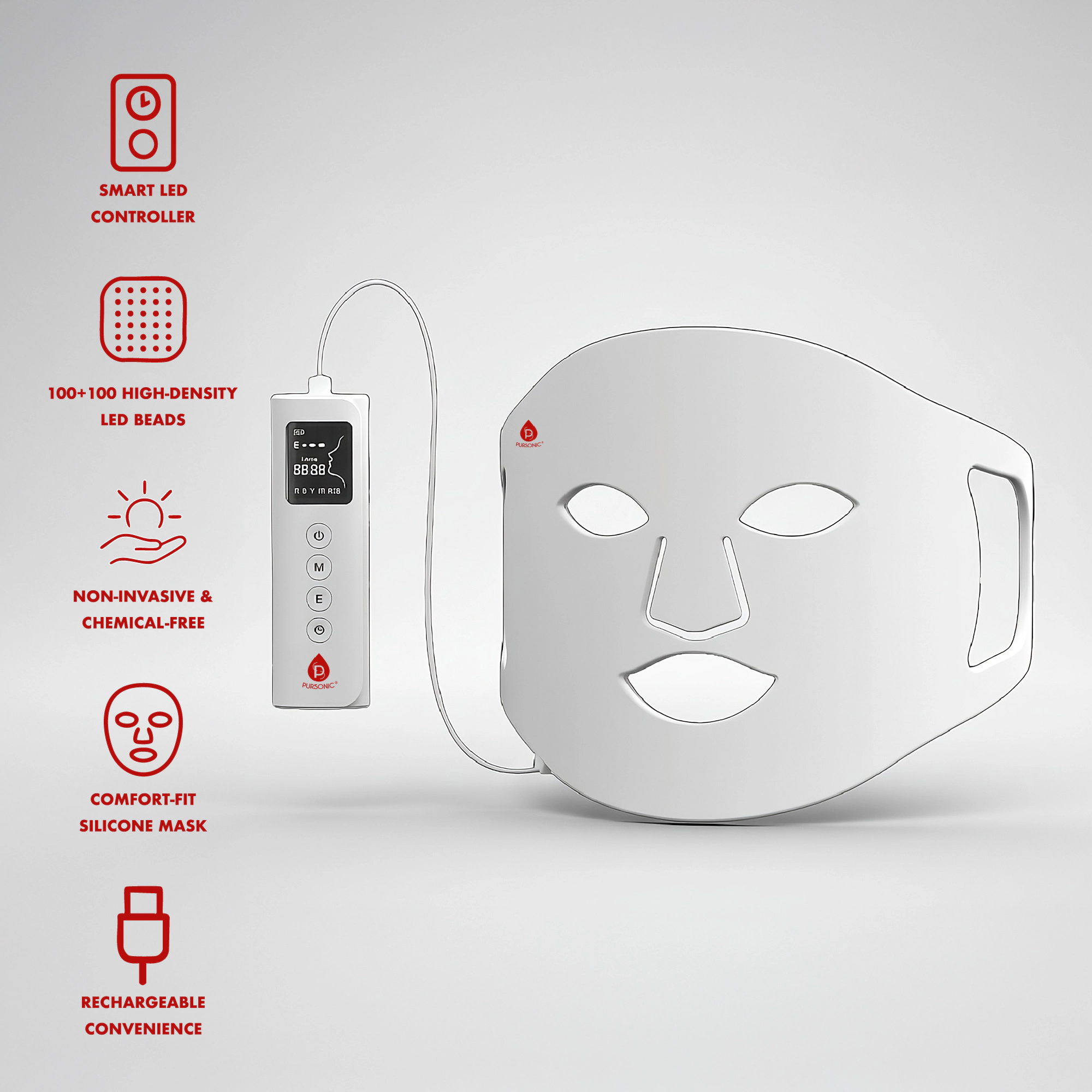 Pursonic Women's LED Skincare & Anti-Aging Therapy Mask with Smart Controller