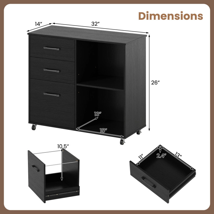Hivvago 3-Drawer Mobile Lateral File Cabinet Printer Stand