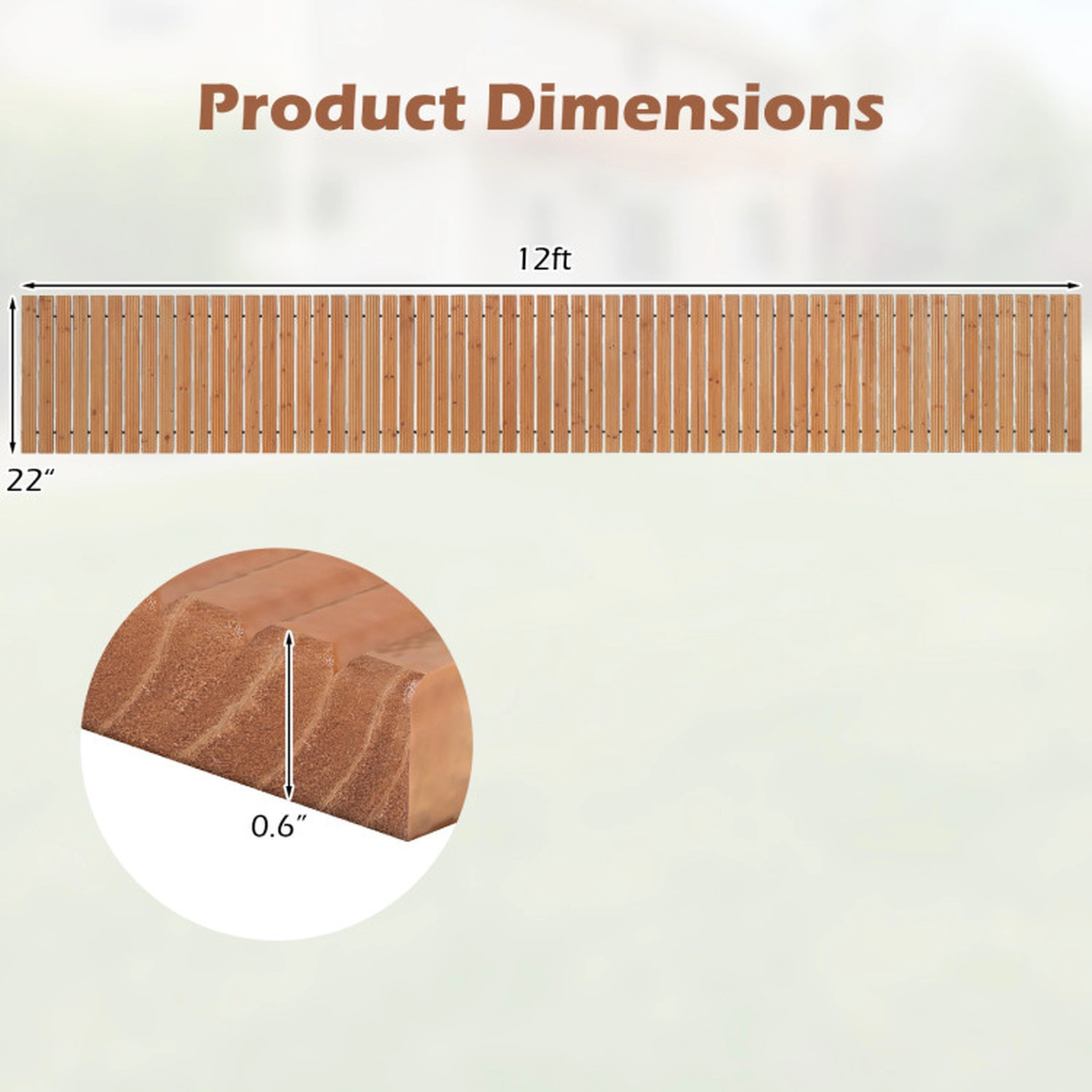SUGIFT Roll Out Cedar Wooden Garden Pathway Straight Walkway 12-ft Long 22-in Wide Brown/Natural