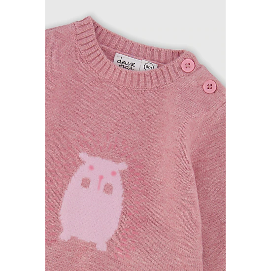 Deux par Deux Girls Knitted Hedgehog Detail Ruffle Hem Top and Pants Set