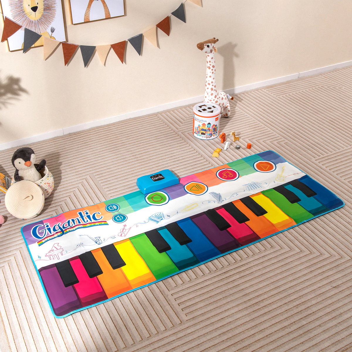 SUGIFT 71.5-in Floor Piano Dance Mat Musical Playmat with 24 Piano Keys 8 Instrument Sounds and Anti-Slip Base