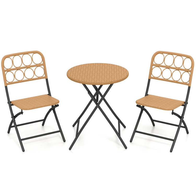 Hivvago 3 Piece Patio Bistro Set Folding Round Table And Chairs With Wicker Seat