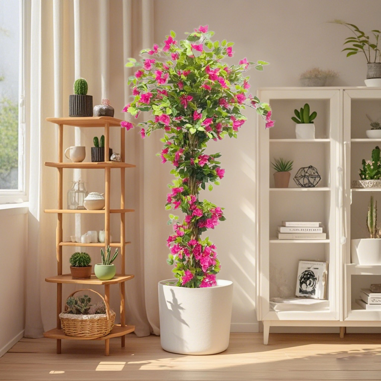 73in Artificial Bougainvillea Tree with Flowers, Realistic Faux Blooming Tree in Pot, Silk Flower Fake Plant