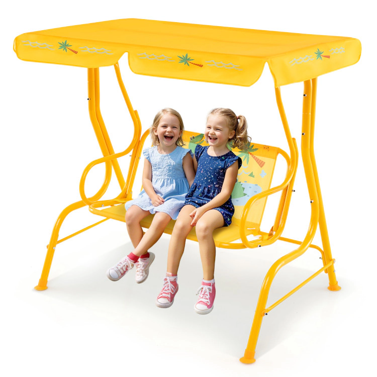 SUGIFT 2-Seater Kids Patio Swing with Metal Stand and Adjustable Canopy 180-lb Capacity Ages 3+ Yellow