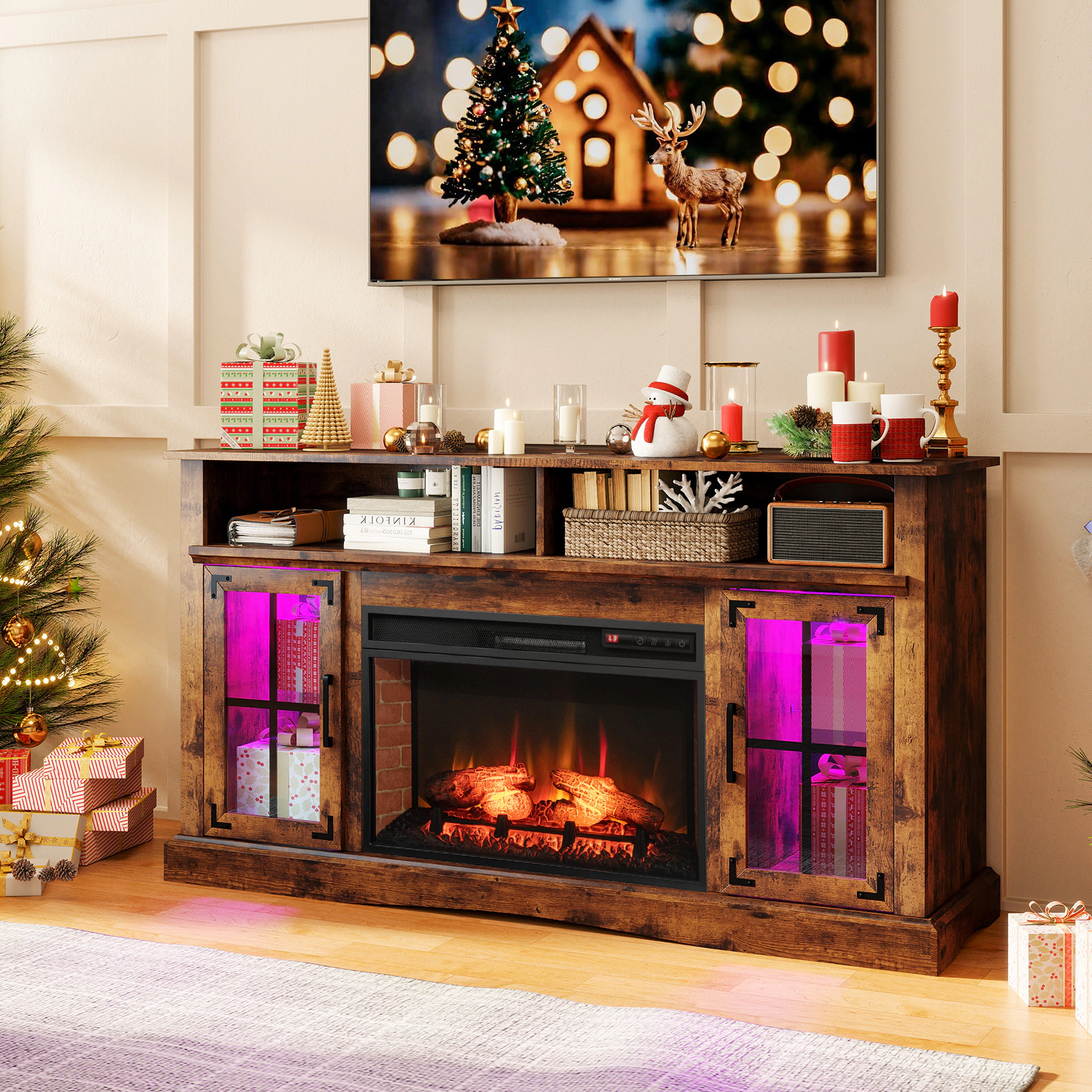 LJG Fireplace TV Stand with Remote Controls and Thermostat for TVs up to 50 Inch