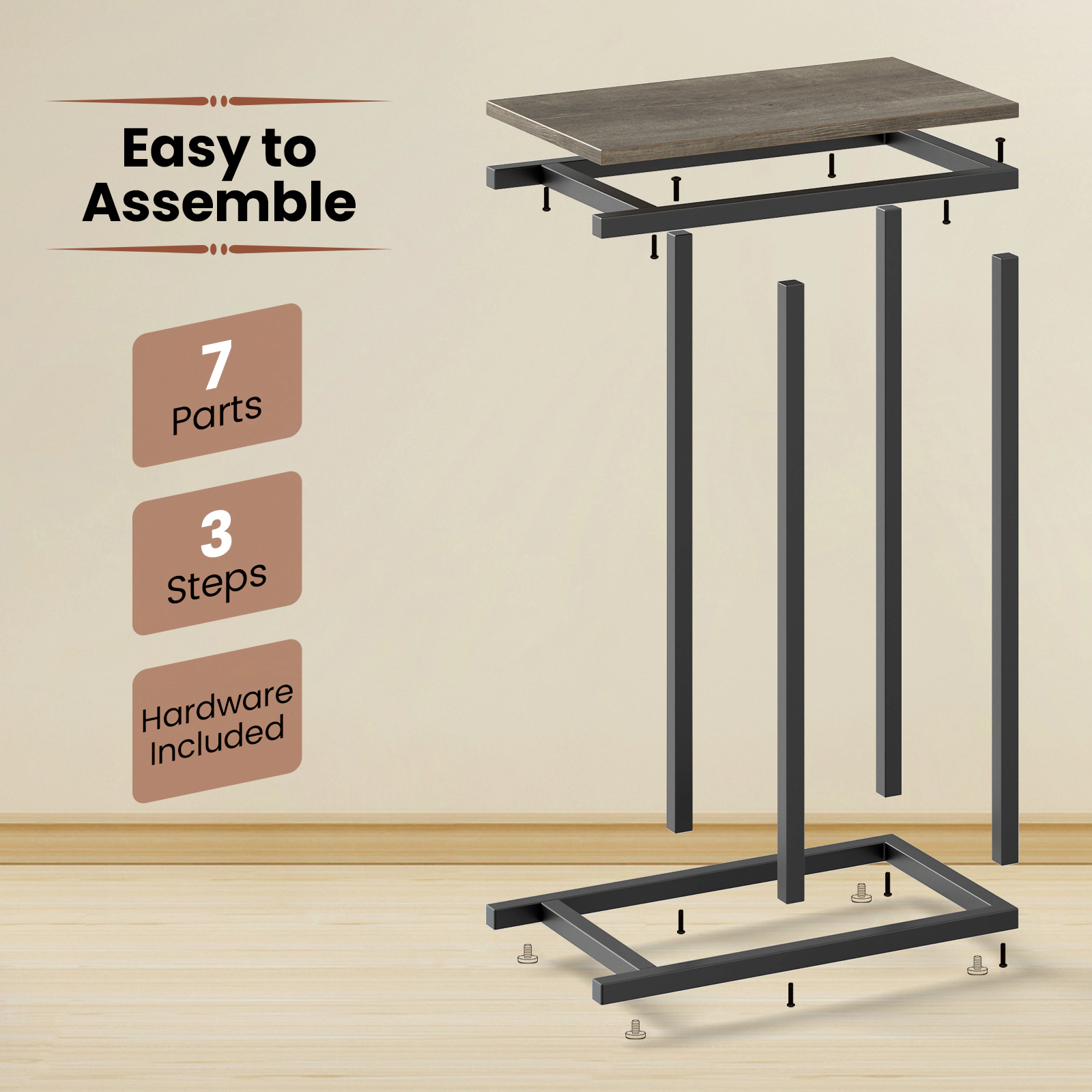 SUGIFT Heavy-Duty Metal Frame and 1 Low Base C-Shaped Side Table