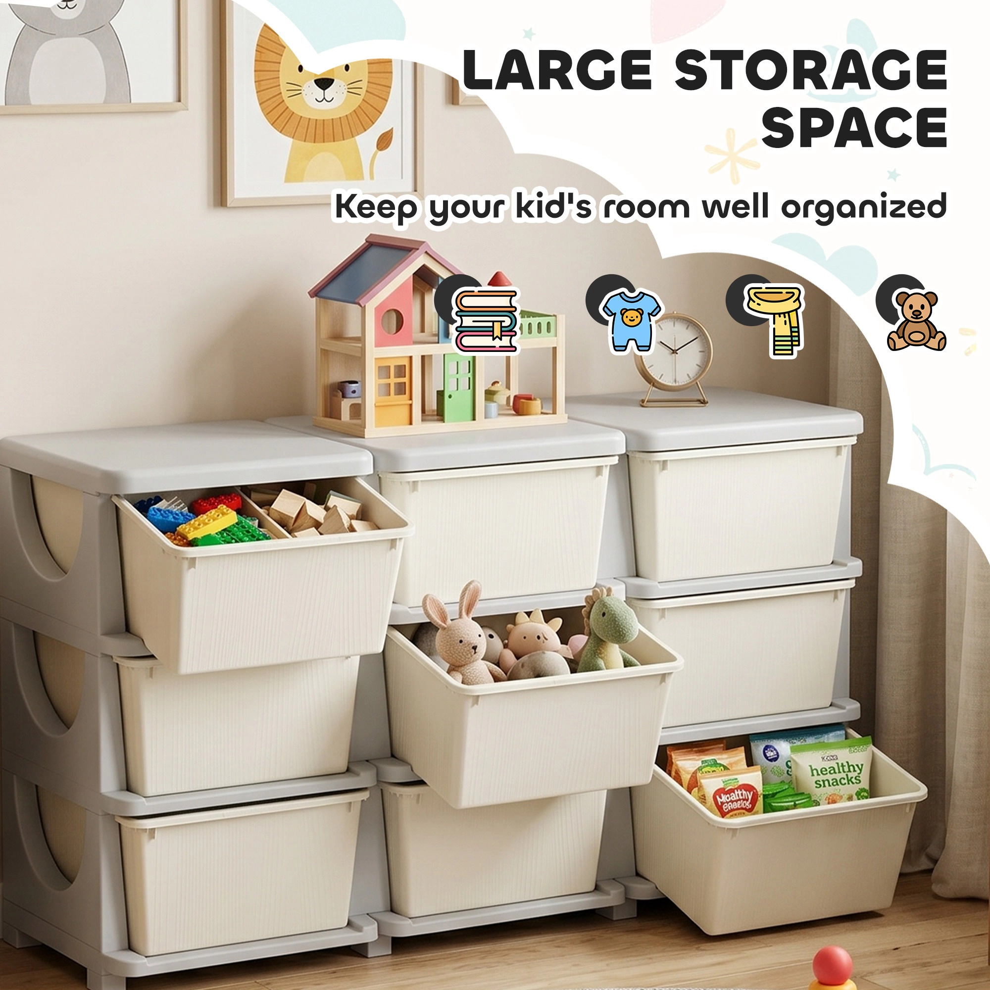 HONGGE Qaba 29.5" 3 Tier Kids Storage Unit Dresser Tower w/ 9 Drawers