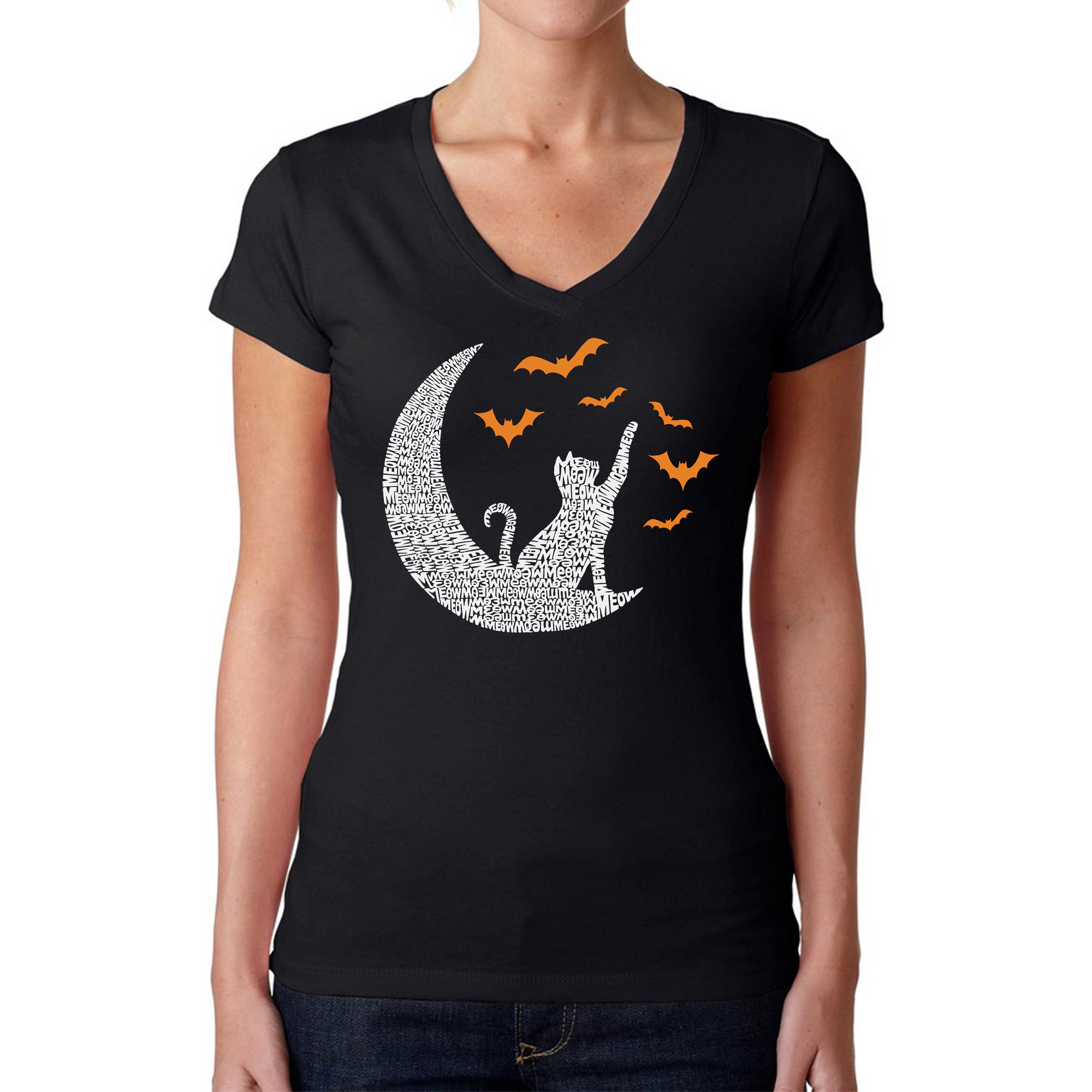 LA Pop Art Womens Word V-Neck T-Shirt - Lunar Bats