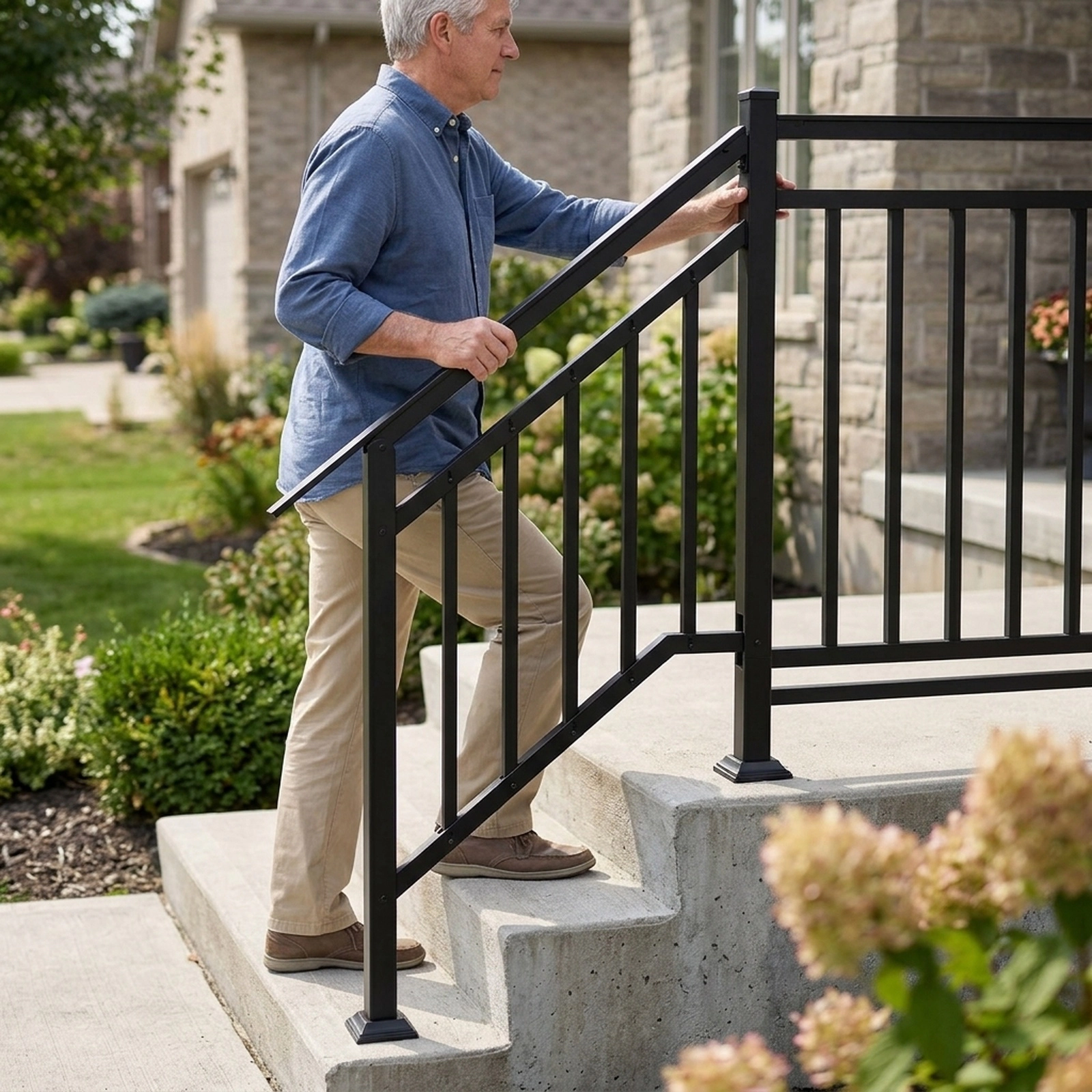 SUGIFT 2 Pack Adjustable Handrails for 3 Steps Garden Cart Entryways 330-lb Capacity Galvanized Cold Rolled Metal Black