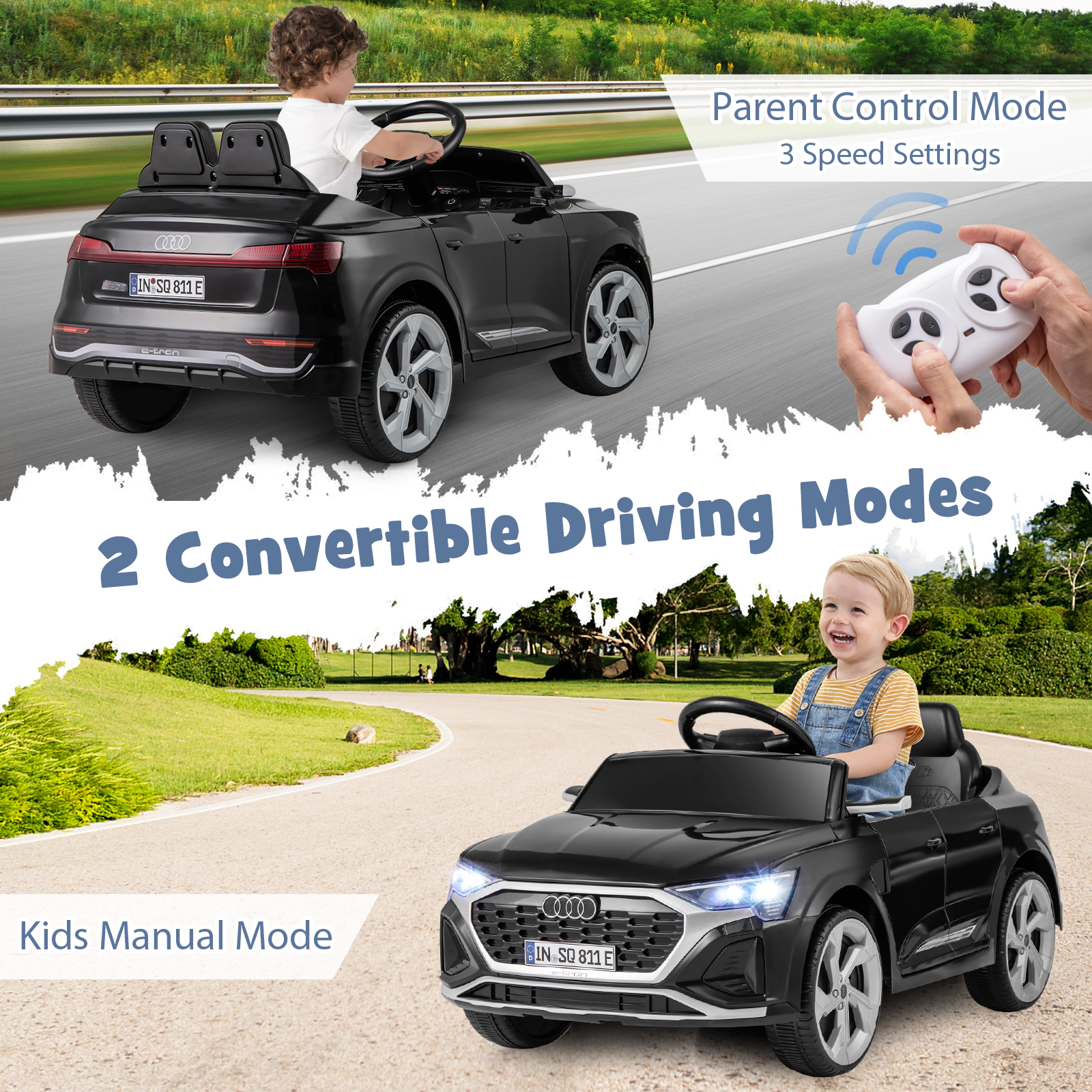 Hivvago 12V Kids Ride on Car Licensed Audi SQ8 with Remote Control and 3 Speeds-Black