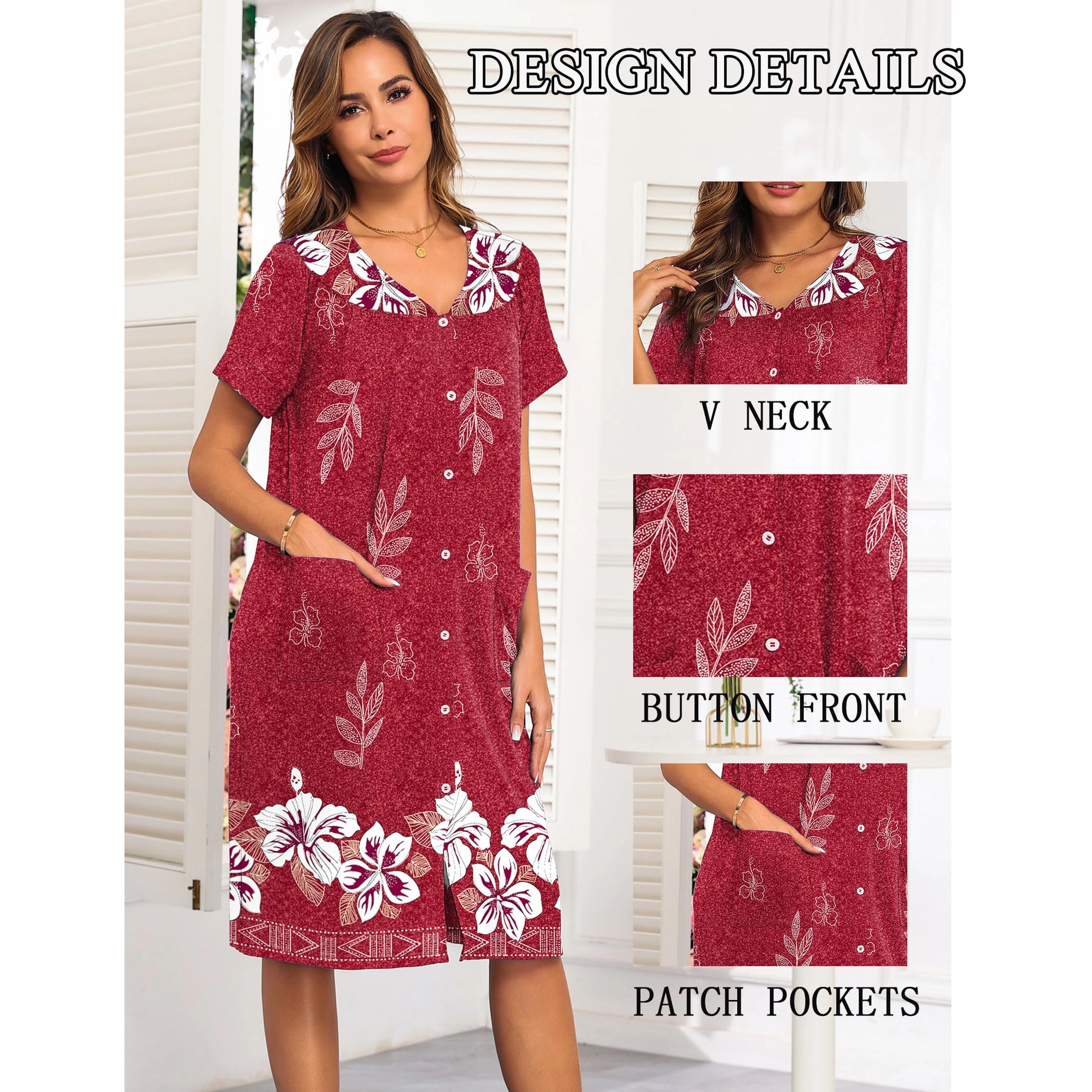 Ekouaer House Dresses for Women with Pockets Button Down Nightgowns  Dresses Floral Print