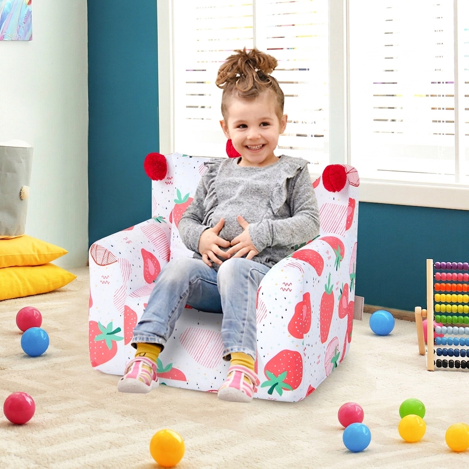 SUGIFT Pink Kids Sofa Chair with Pillow, Velvet Toddler Armchair
