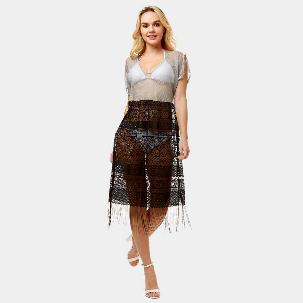 TRUEDAMES Women Sheer Lace Fringe Cover up Long Top