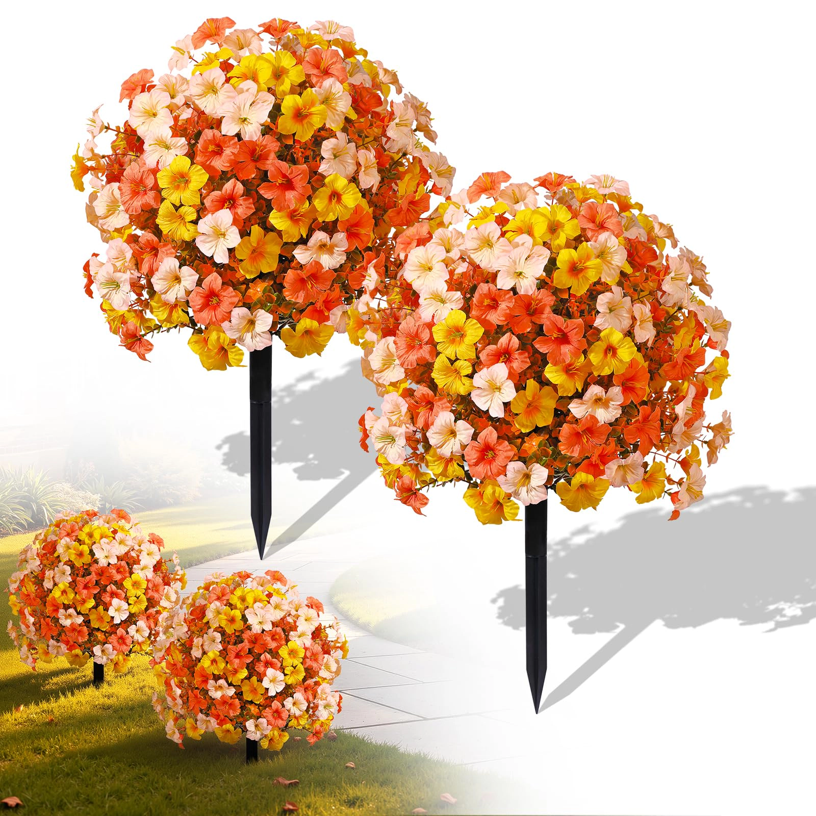 PUPWE 2Artificial Fall Flowers For Outdoors Uv Resistant Decoration