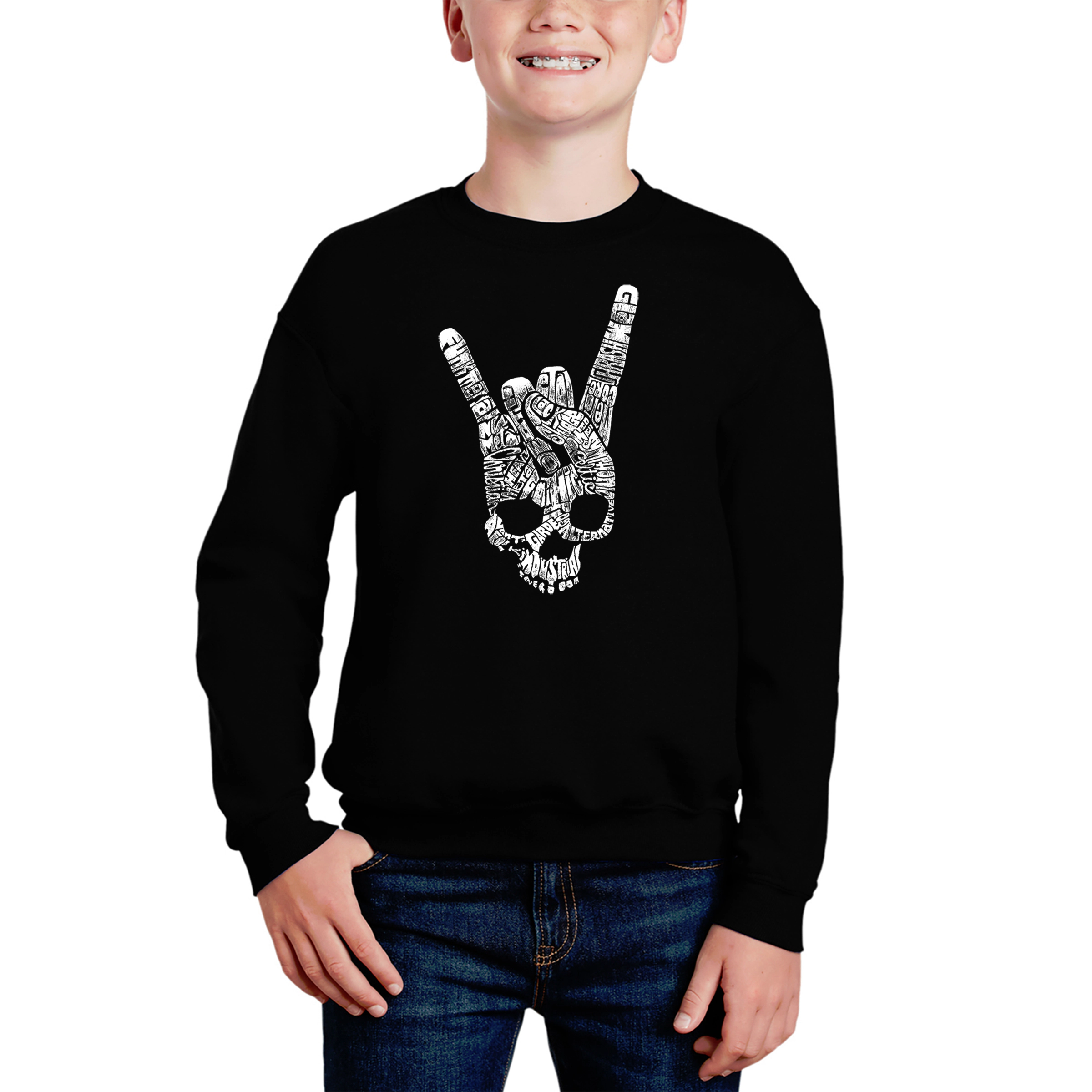 LA Pop Art Boy's Word Sweatshirt - Heavy Metal Genres