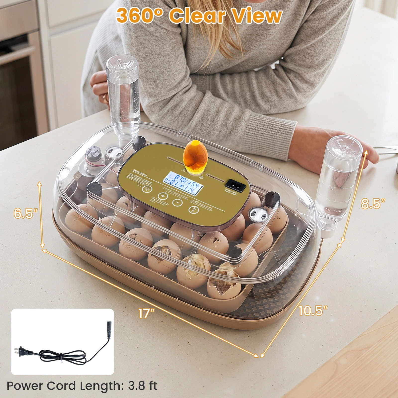 SUGIFT Coffee Egg Incubator for 21 Chicken Eggs with Automatic Turning Humidity Control and Candler