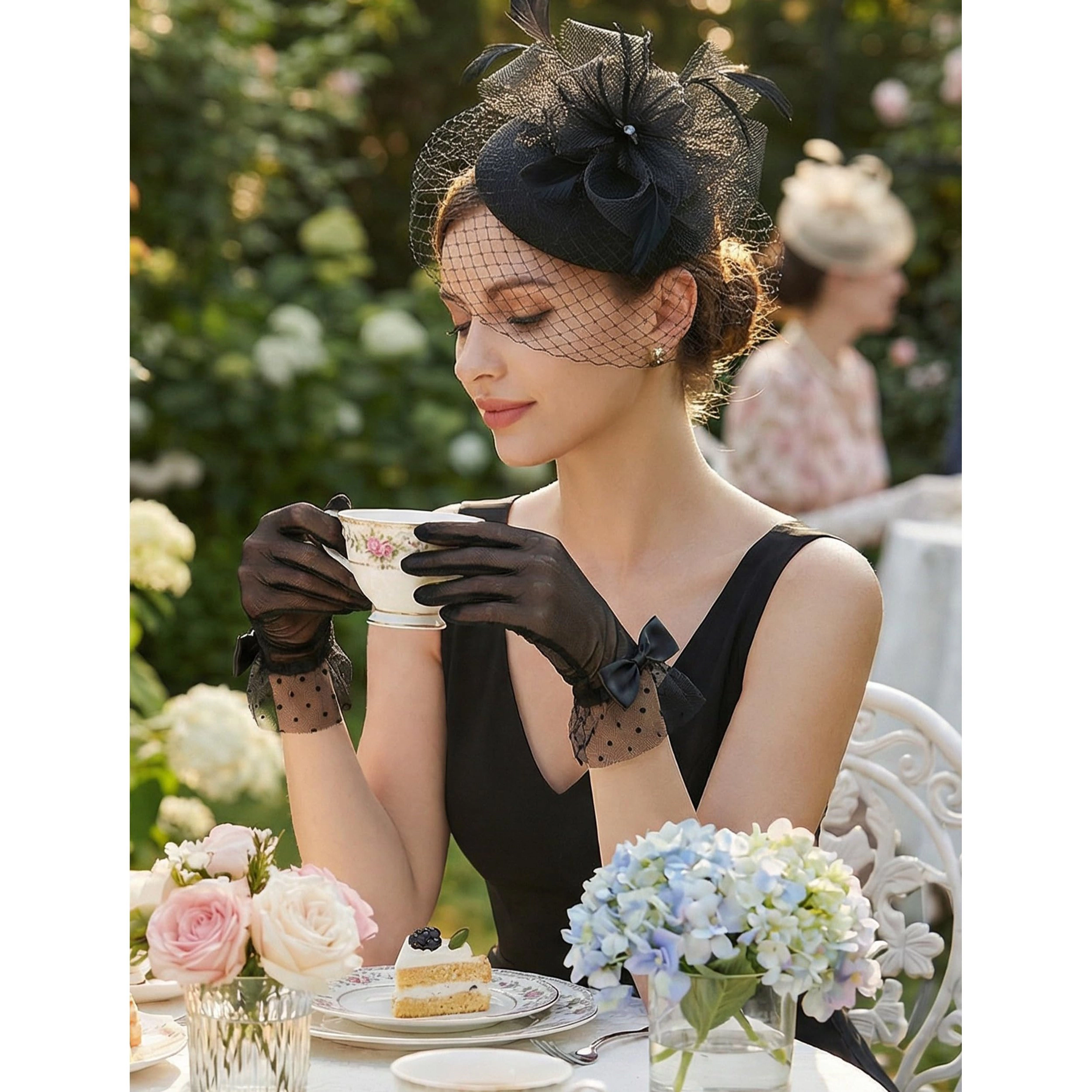 Avidlove Women's Lace Bow Short Mitten Mesh Gloves