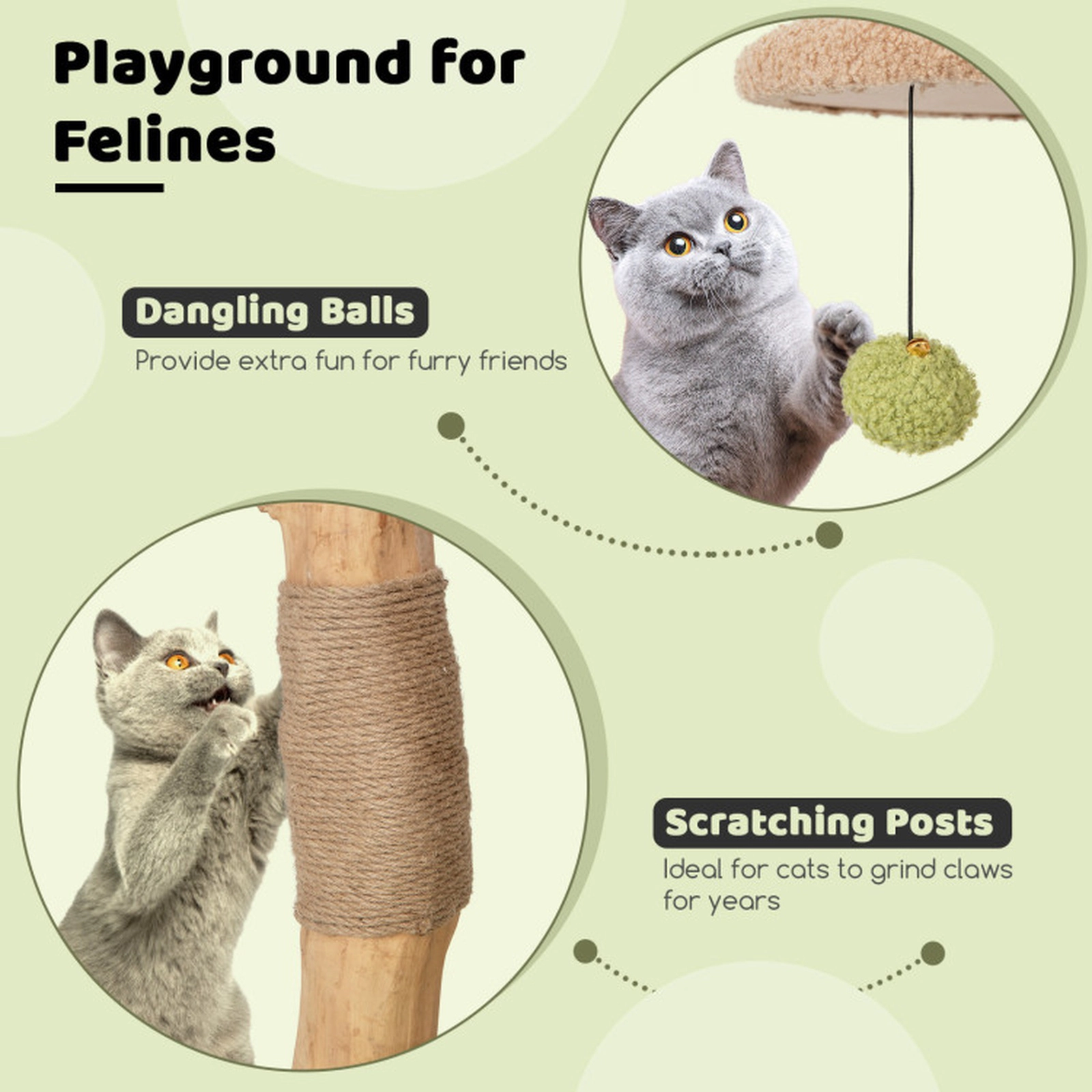 SUGIFT 43-in Wooden Cat Tree with Vented 2-Entry Condo Padded 17-in Top Perch Jute Posts and Bell Toys