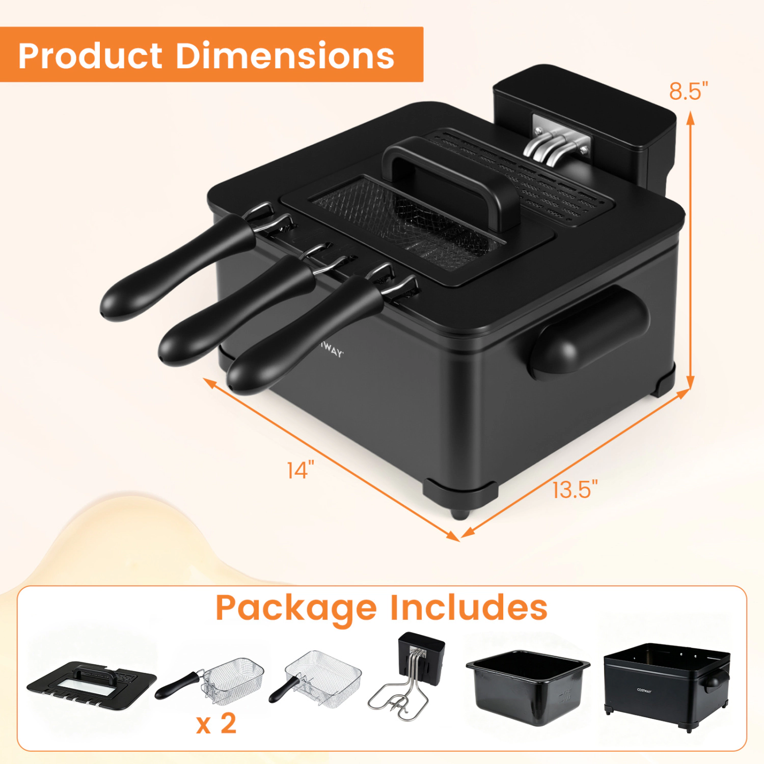 LJG 5.3-Qt Electric Deep Fryer with 3 Baskets 1700W LED Touch Screen and 6 Presets