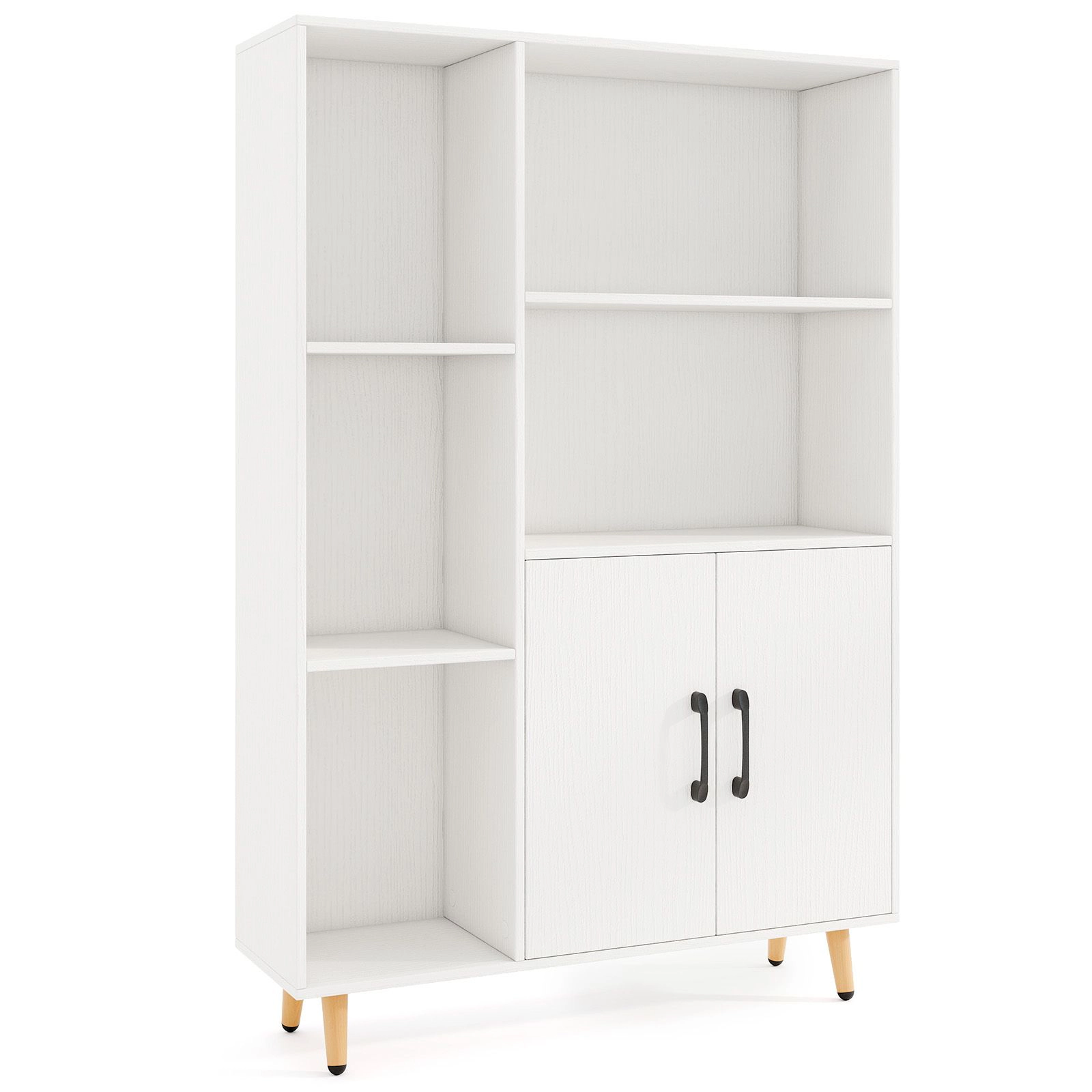 SlickBlue Modern Storage Bookcase with Open Shelves and 2-Door Cabinet