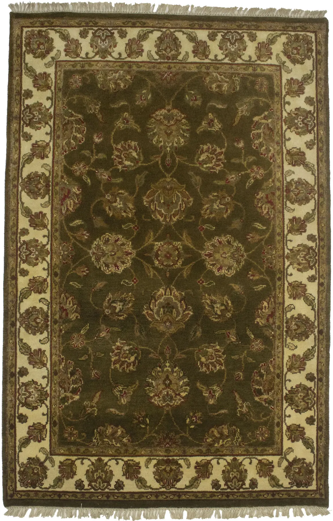 Magic Rugs Brown Floral 4X6 Traditional Indo-Kashan Oriental Rug
