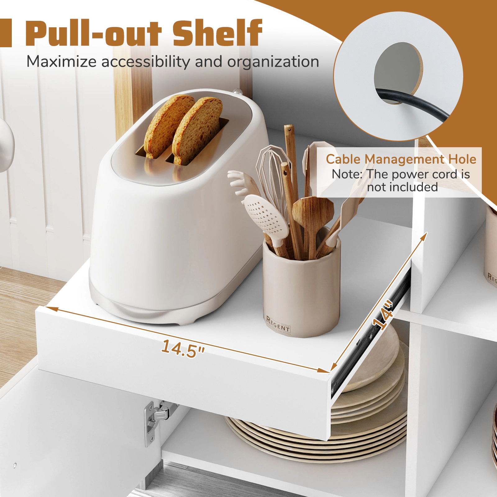 LJG Kitchen Storage Cabinet with Drawer Pull-Out Shelf and 2 Doors