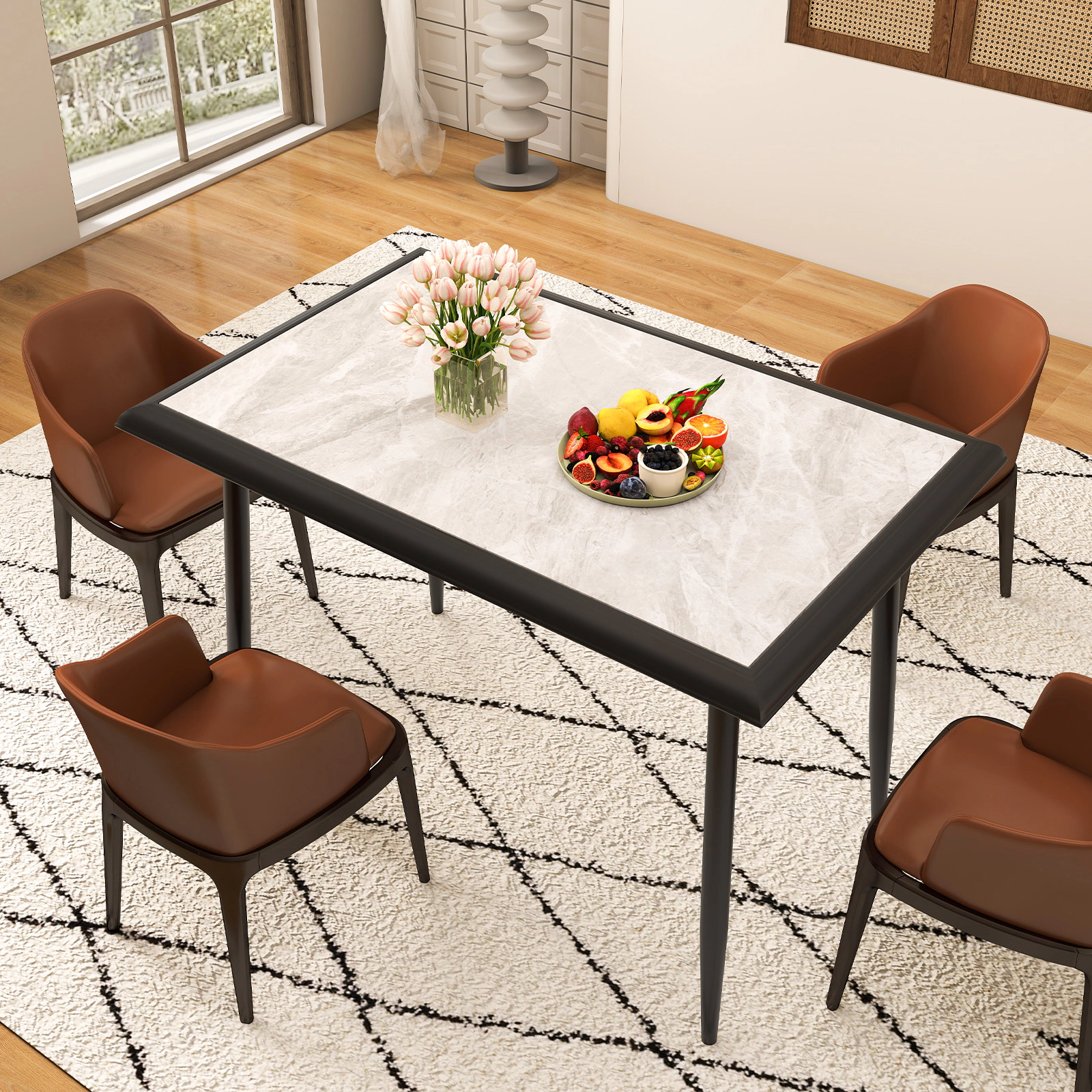LJG 44" Sintered Stone Rectangular Dining Table with Metal Frame for Kitchen and Dining Room