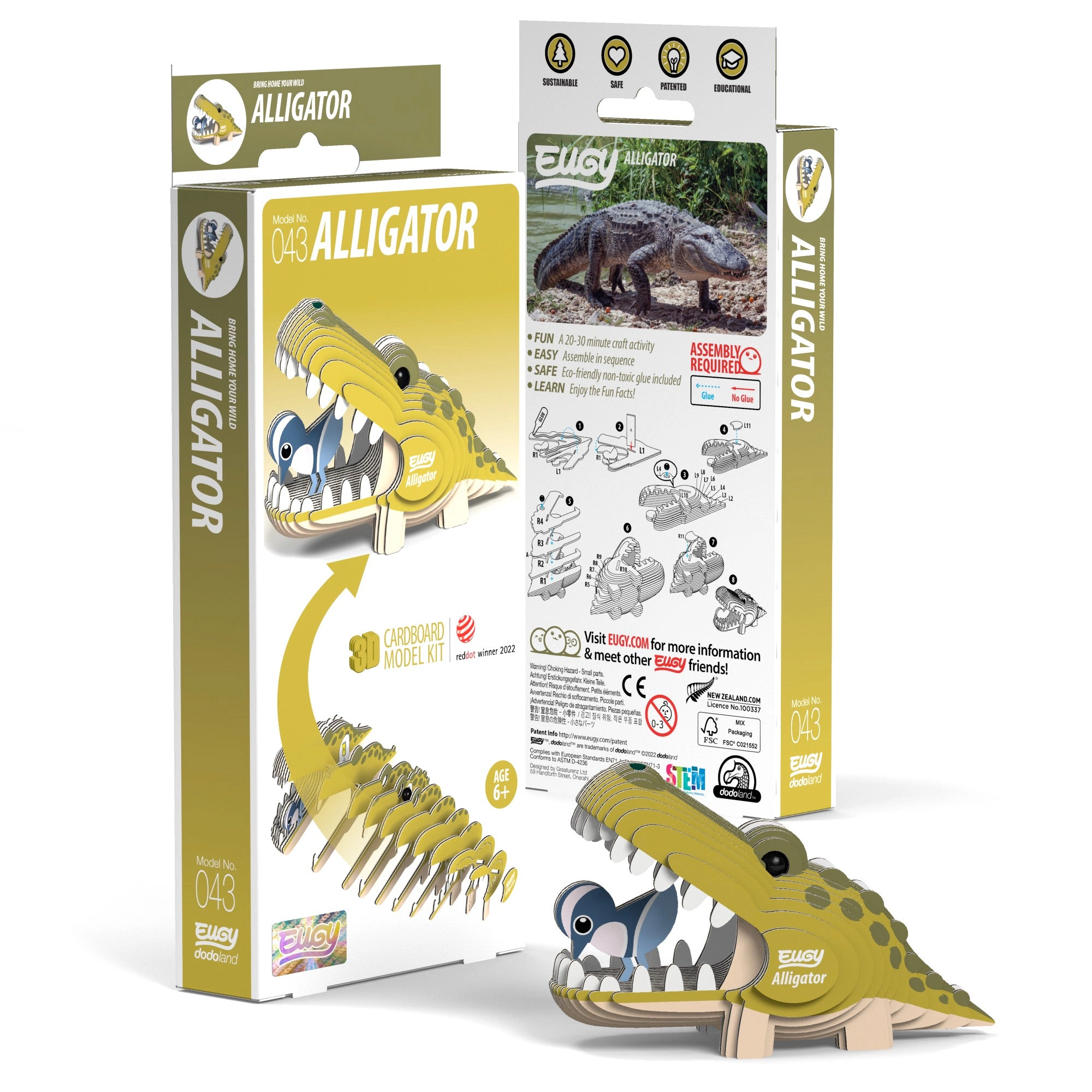 EUGY Alligator 3D Puzzle - contains 22 puzzle pieces