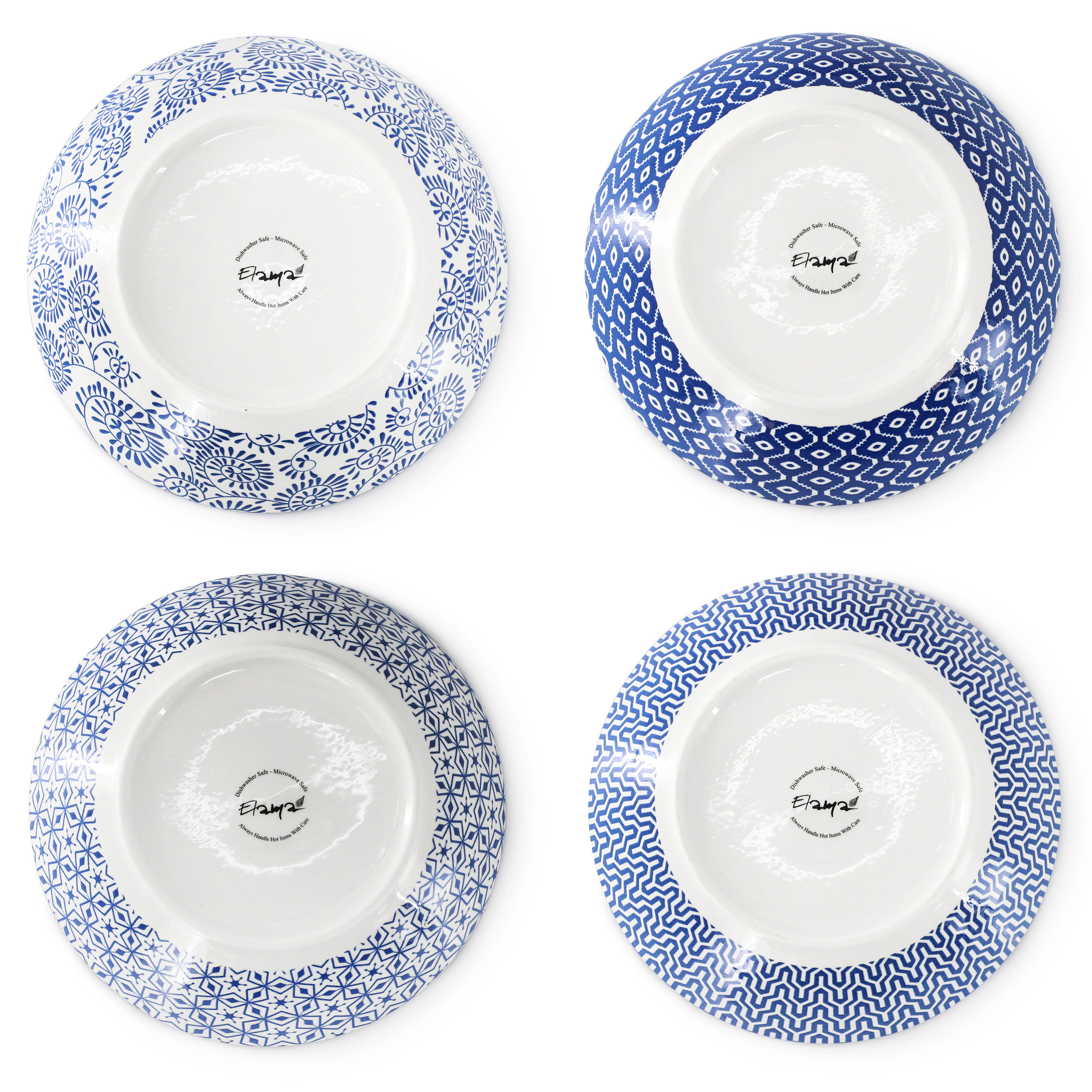 Elama Aurora 16 Piece Assorted Porcelain Double Bowl Dinnerware Set in Blue