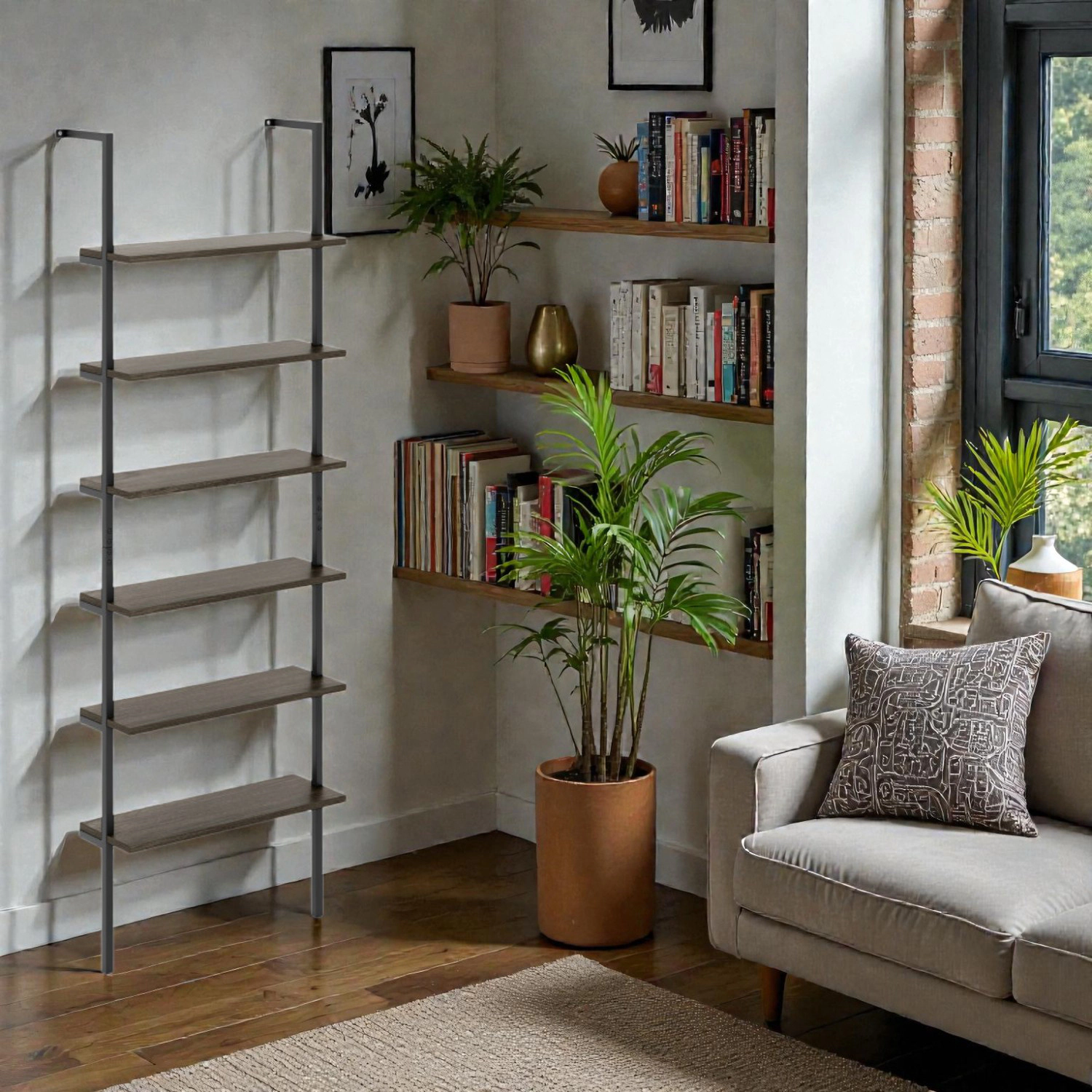 Hivvago Wall Mounted 6-Tier Industrial Ladder Storage Bookcase