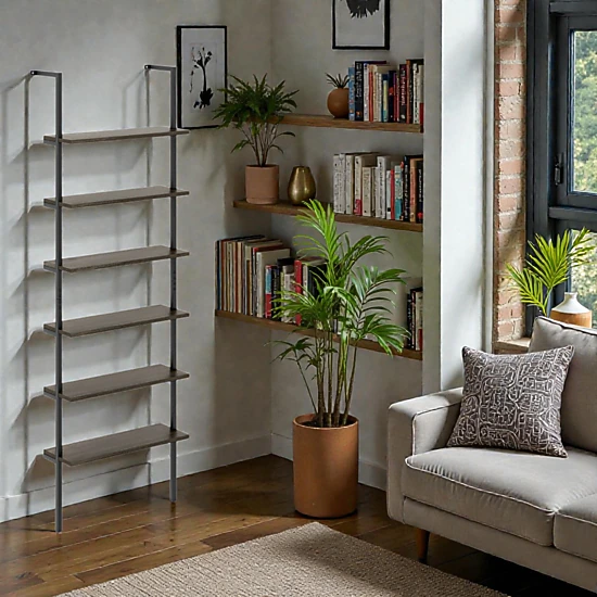 Hivvago Wall Mounted 6-Tier Industrial Ladder Storage Bookcase