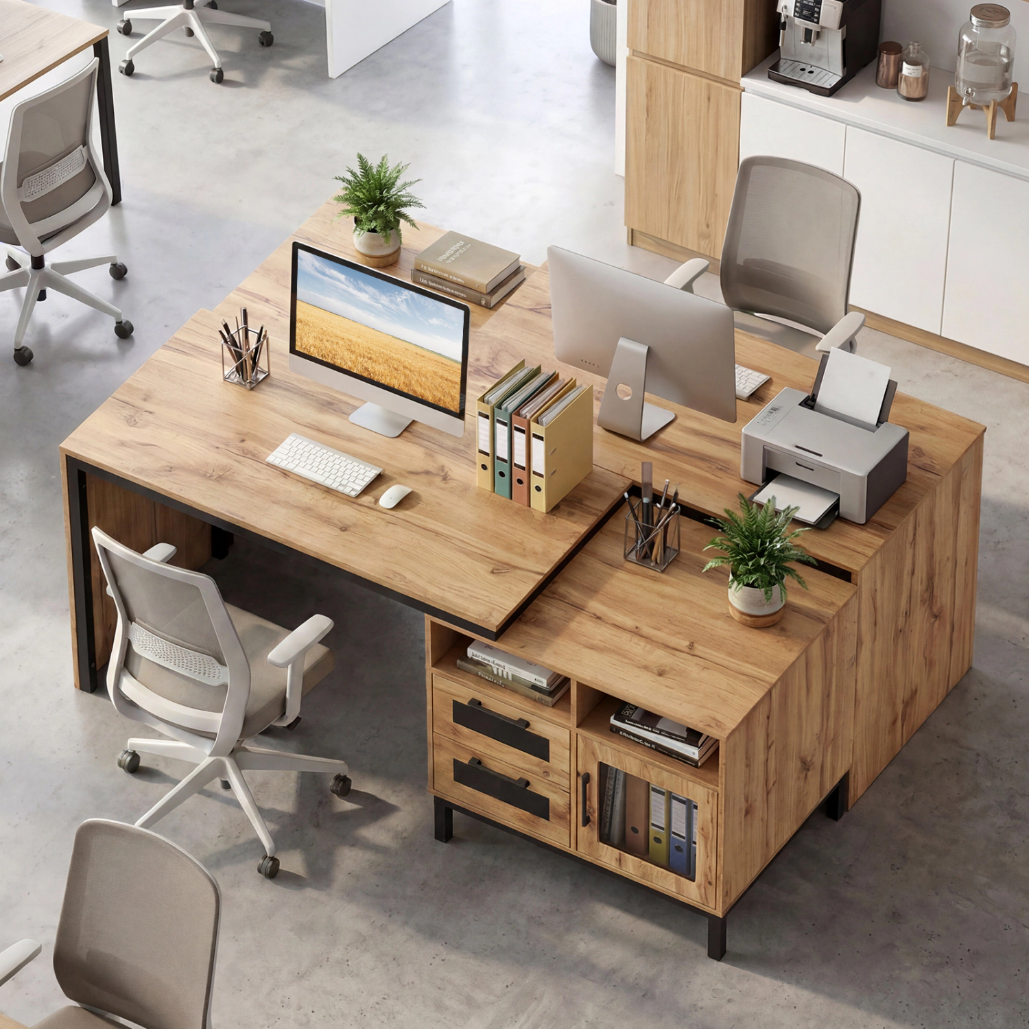 LJG 71-Inch Computer Table with Open Compartments and Drawers