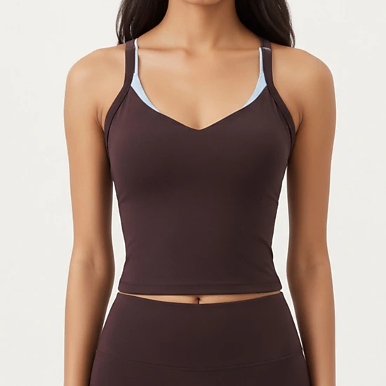 Anna-Kaci Women's V-Neck Cropped Active Tank Top with Double Shoulder Straps