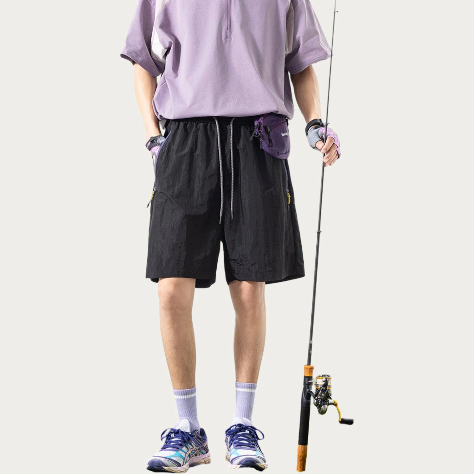 Anna-Kaci Men's Lightweight Athletic Shorts with Elastic Drawstring Waist Zipper Pocket Detail and Relaxed Fit Design
