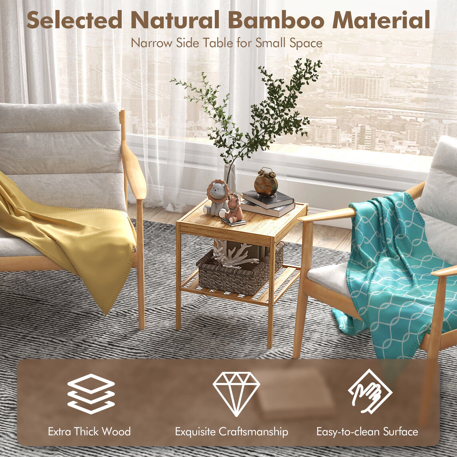 Slickblue Square Wicker Side Table Set of 2 16 Inch Compact End Tables for Living Room Bedroom