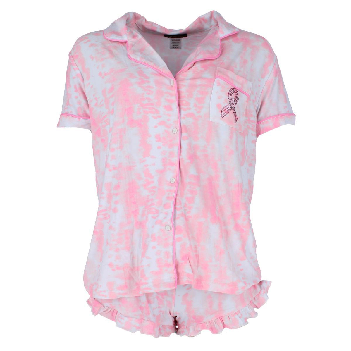 Not a Morning Person Women's Pink Ribbon Tie-Dye Short Sleeve and Set