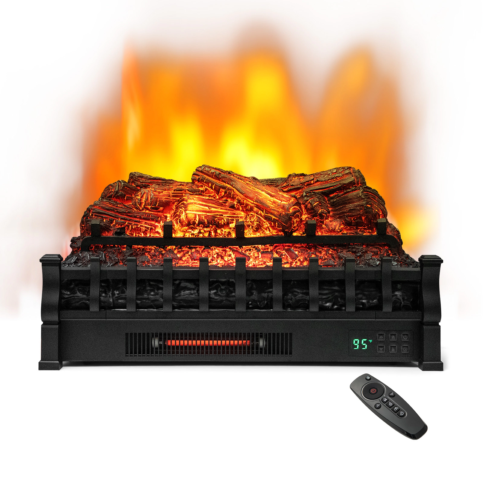 LJG 26 Inches Infrared Quartz Electric Fireplace with Realistic Pinewood Ember Bed