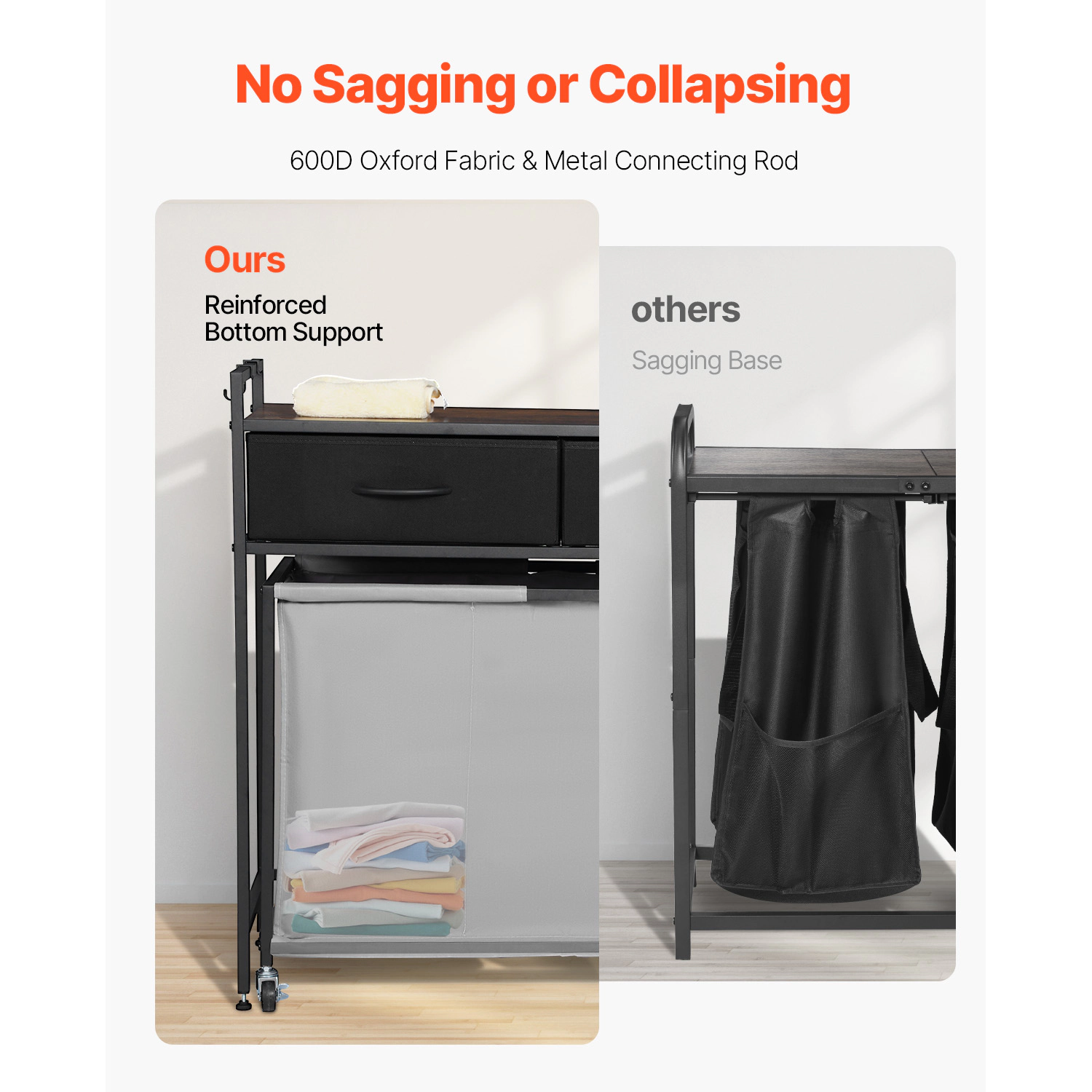 HONGGE Laundry Sorter Large Laundry Hamper with Metal Frame and Wooden Tabletop Freestanding Storage Organizer Baskets