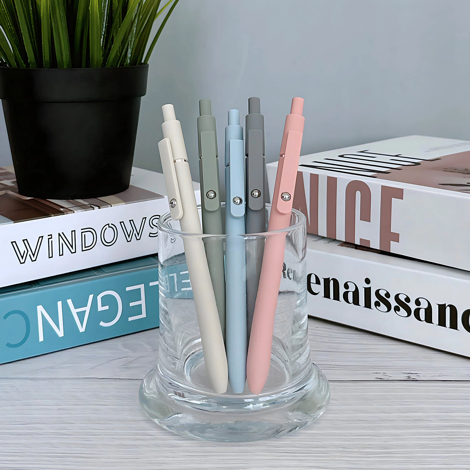 Wrapables Smooth Retractable Black Ink Gel Pens, 0.5mm Fine Point for Home and Office, Morandi, Set of 5