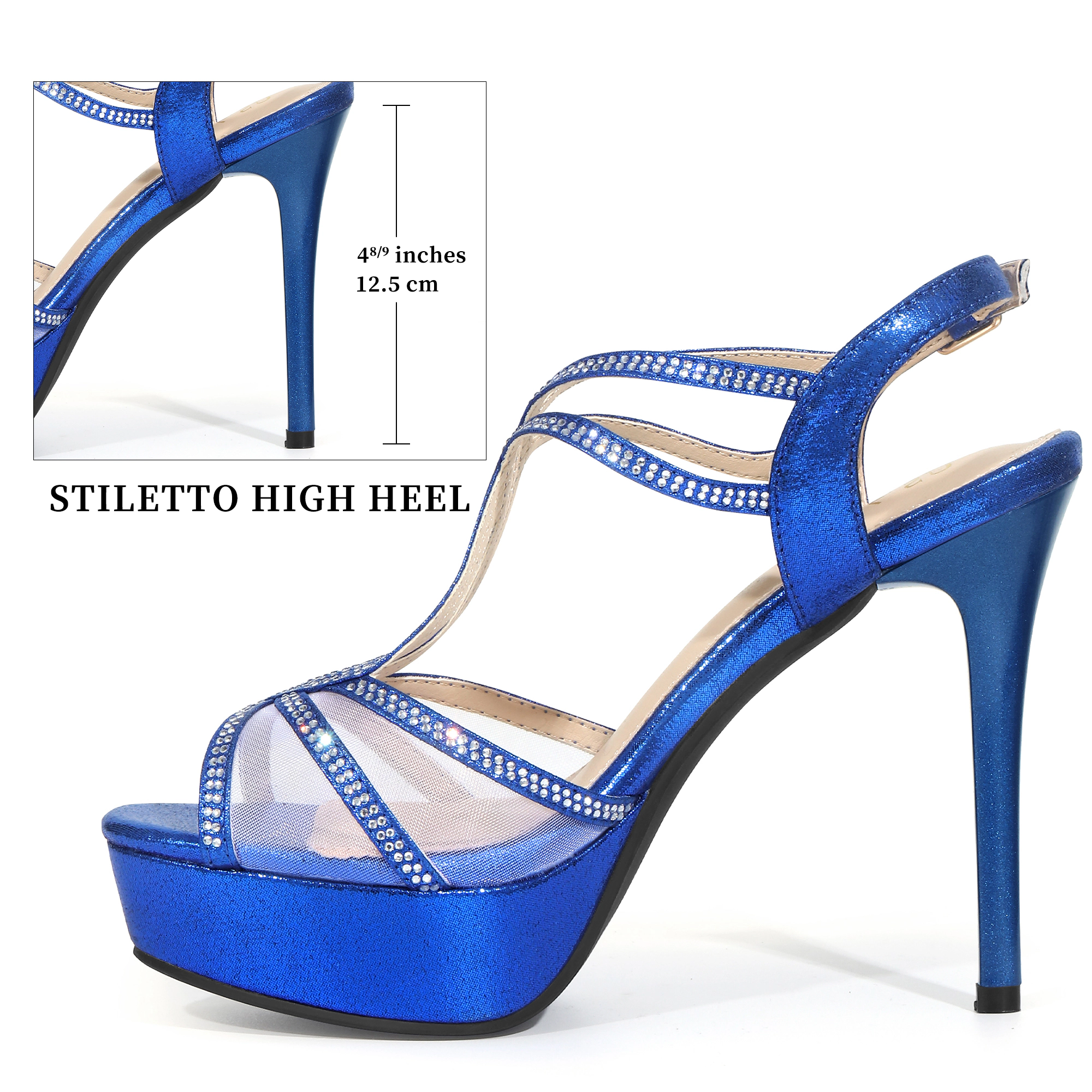 BLISSFUL STEP Women's Sparkly Rhinestone Strappy Platform Sandals