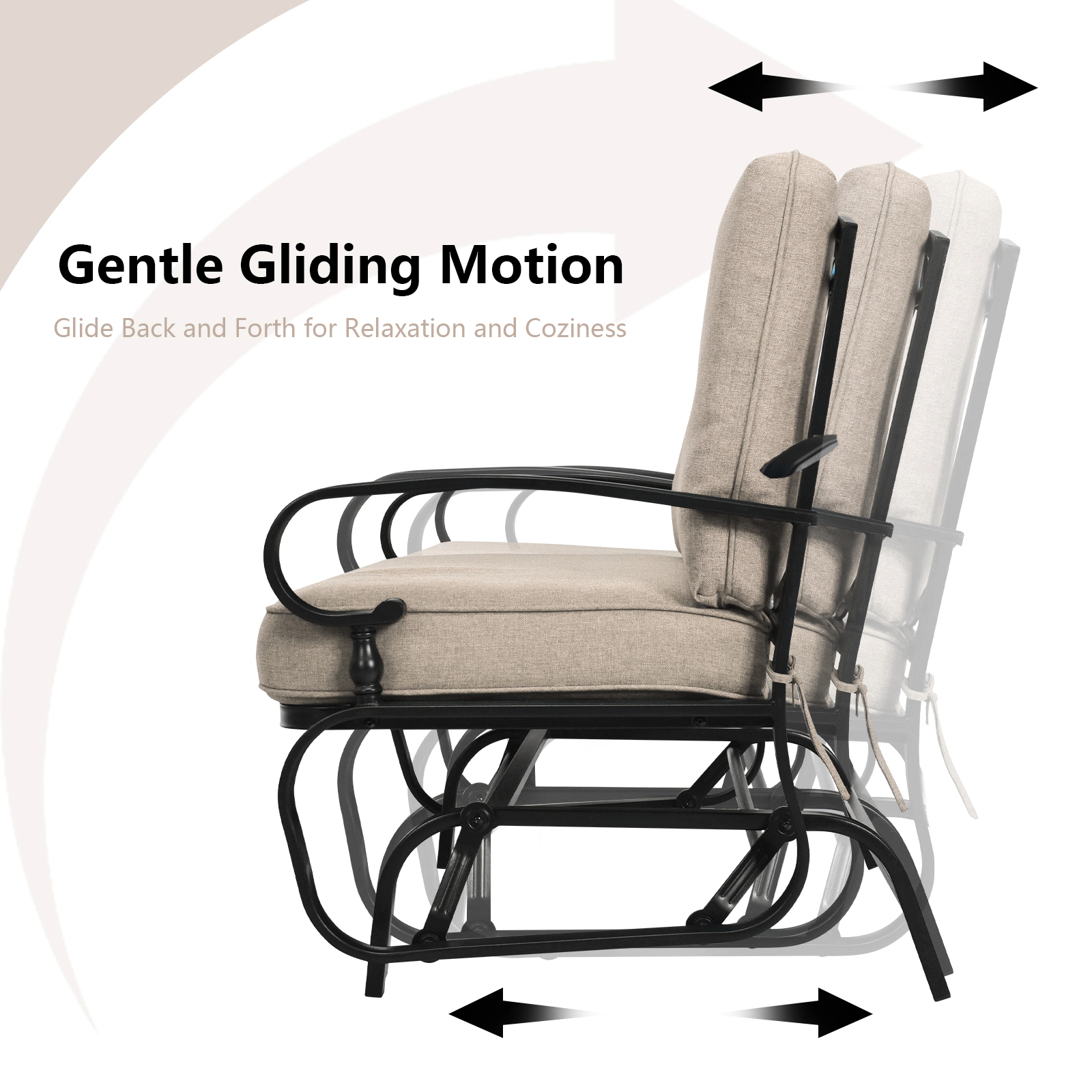 SUGIFT 2-Seat Beige Steel Outdoor Glider Bench with Olefin Cushions, 440 lb Capacity