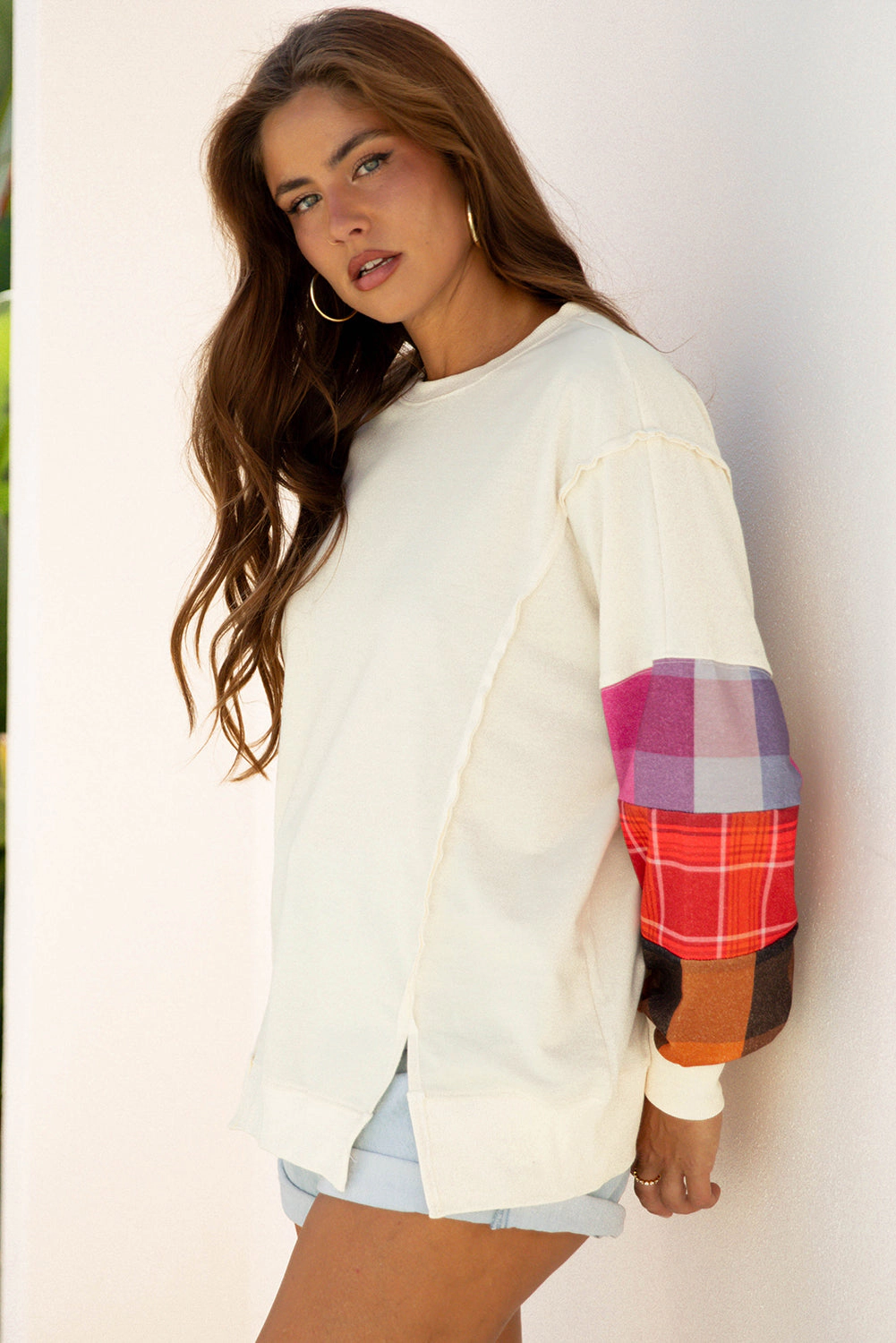 Threaded Pear Women's Anika Seam Patchwork Top Long Sleeve