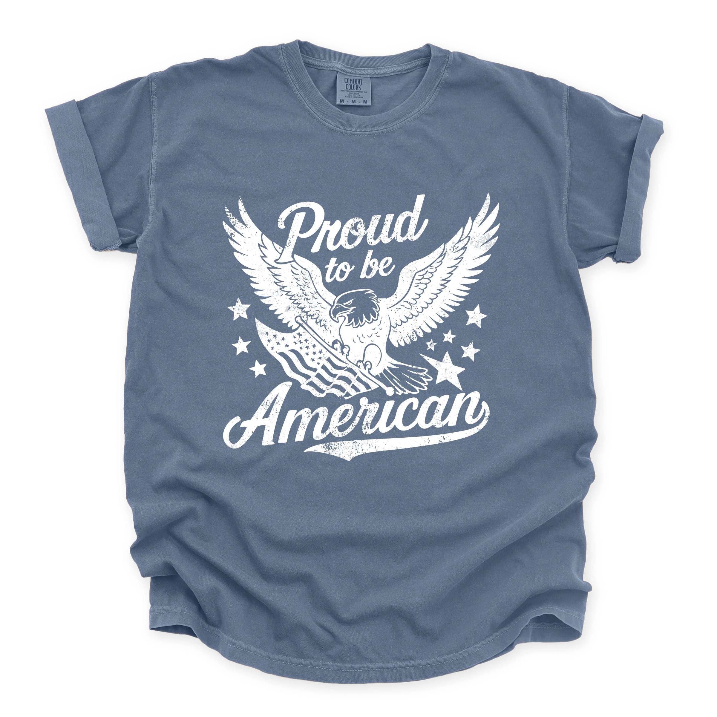Simply Sage Market - Proud To Be American Distressed Eagle Men's Garment Dyed Graphic T-shirt