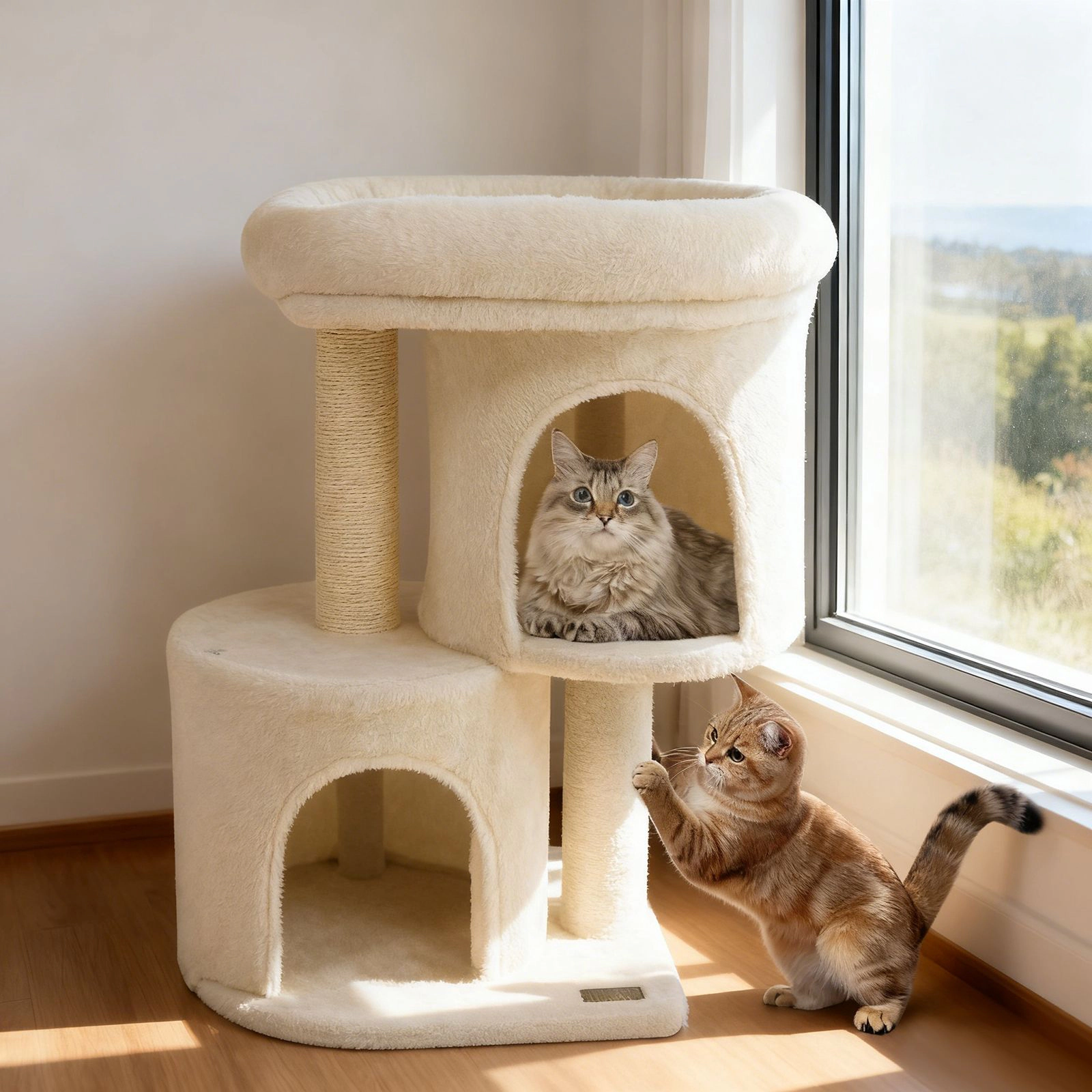 SlickBlue Compact Cat Tree with 2 Condos, Perch and Scratching Posts