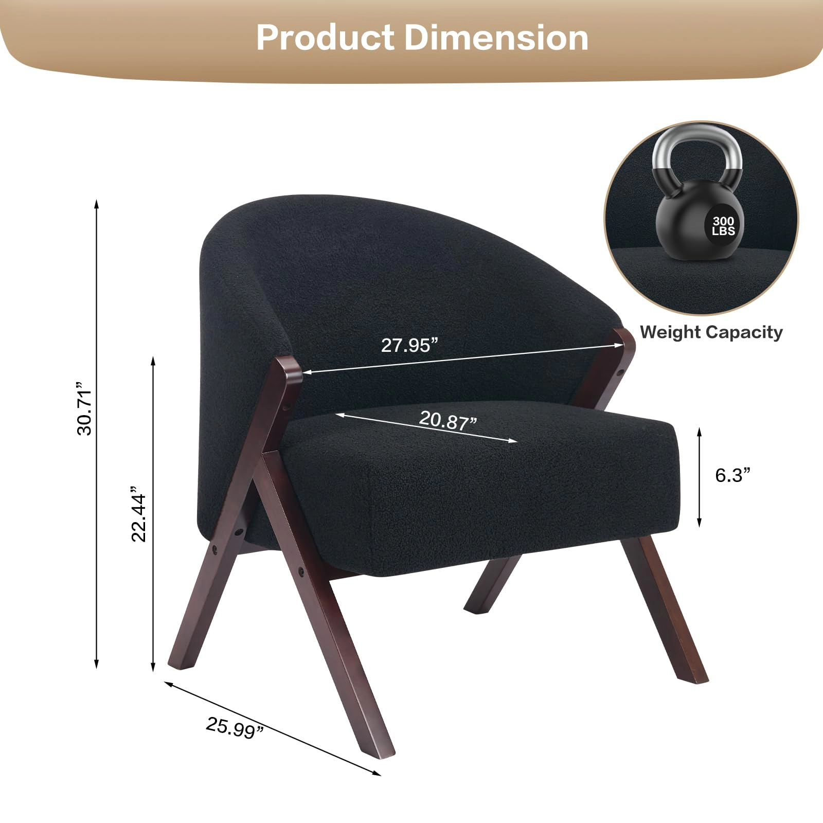 BebreezChic Mid-Century Accent Chair, Upholstered Armless Reading Chair with Wood Frame for Living Room or Bedroom